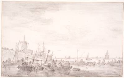 Flodlandskab med fiskerbåde