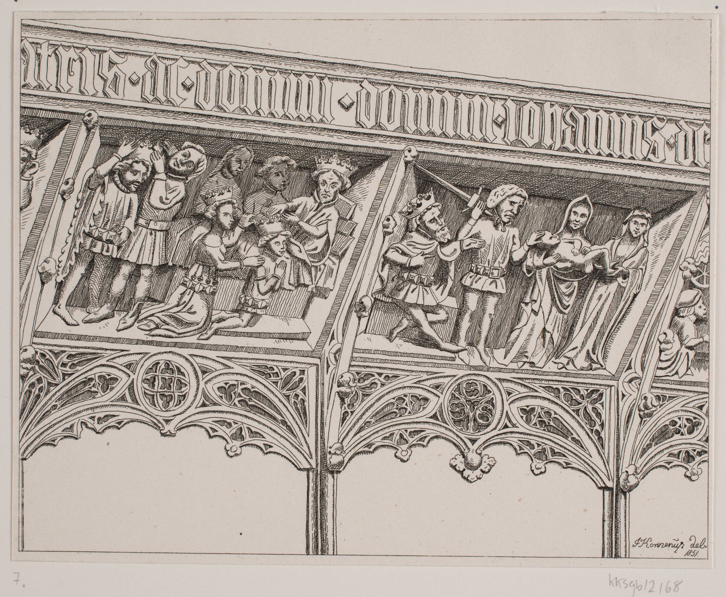 Udsnit af frise. Roskilde Domkirke, Jacob Kornerup, 1851