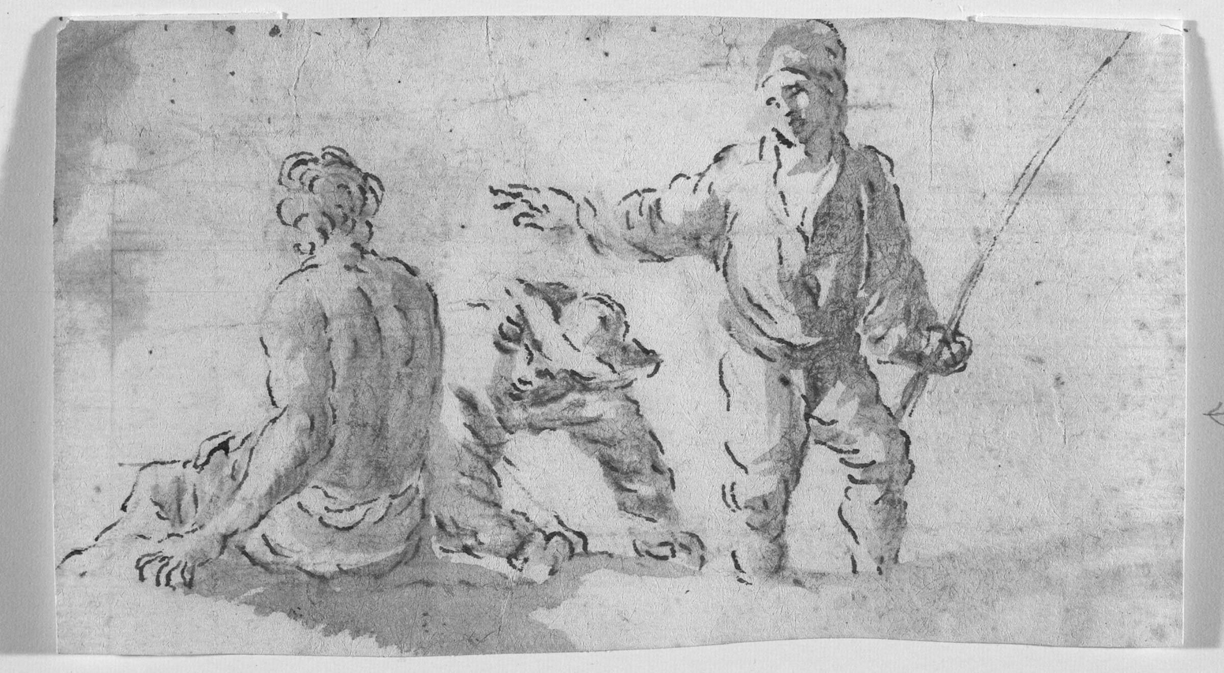 Tre mandefigurer, muligvis fiskere på en strandbred, Бранди, Доменико, 1684-1736