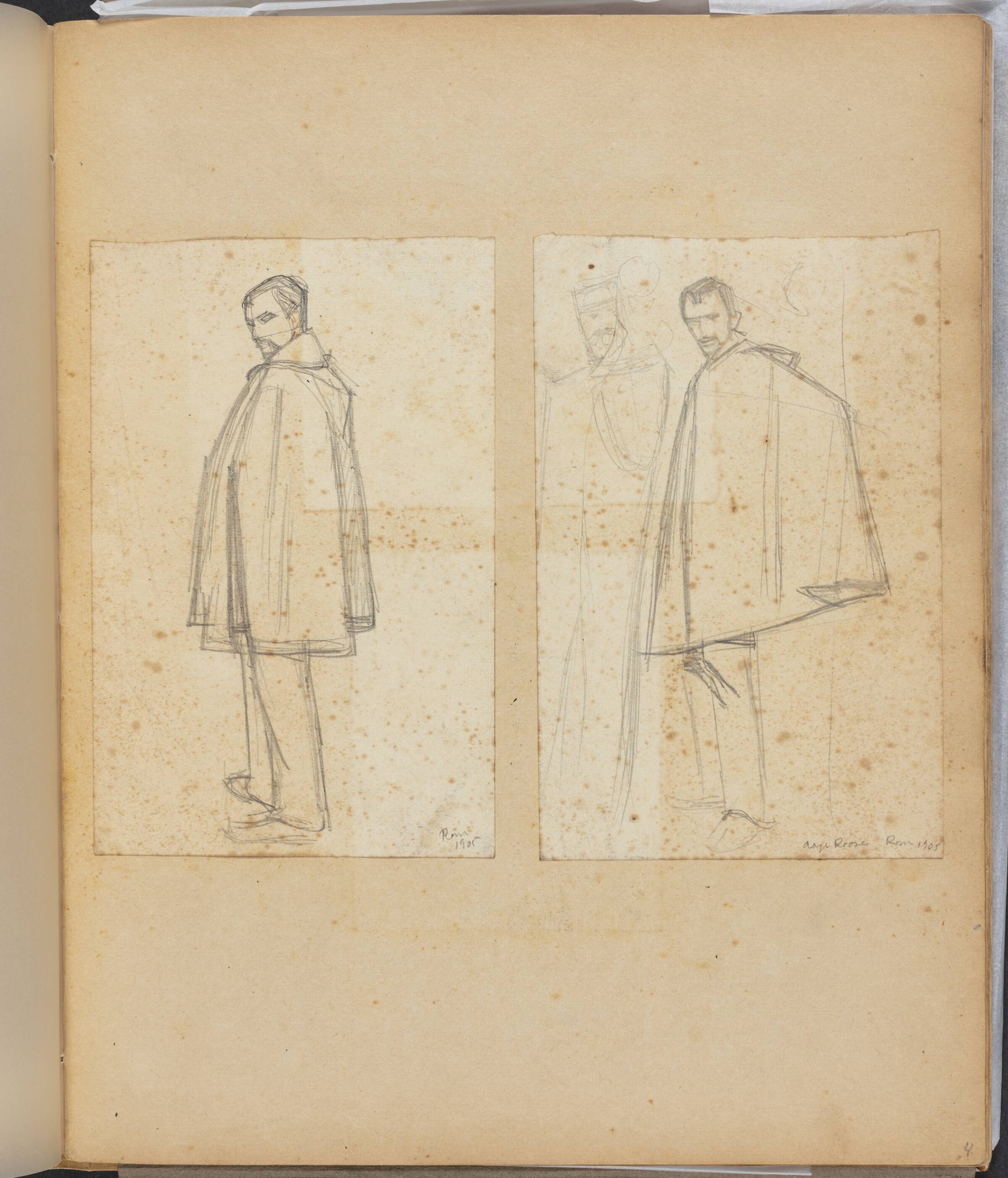 To indklæbede portrætstudier af Aage Roose i helfigur, Ejnar Nielsen, 1905
