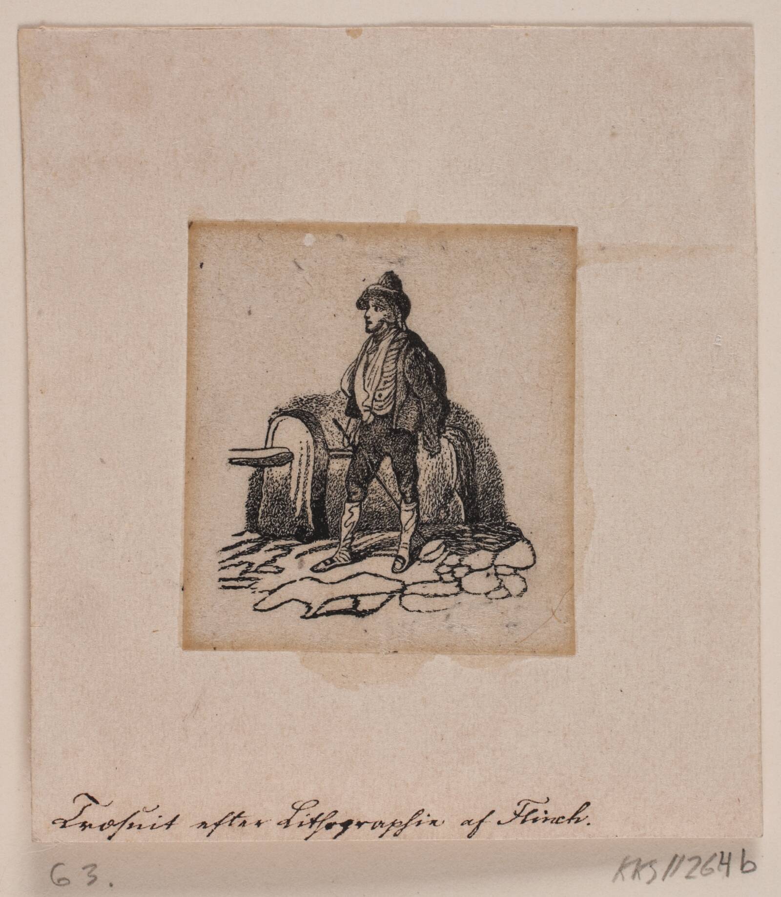 En hyrde (?) (efter litografi), Andreas Flinch, 1813-1872