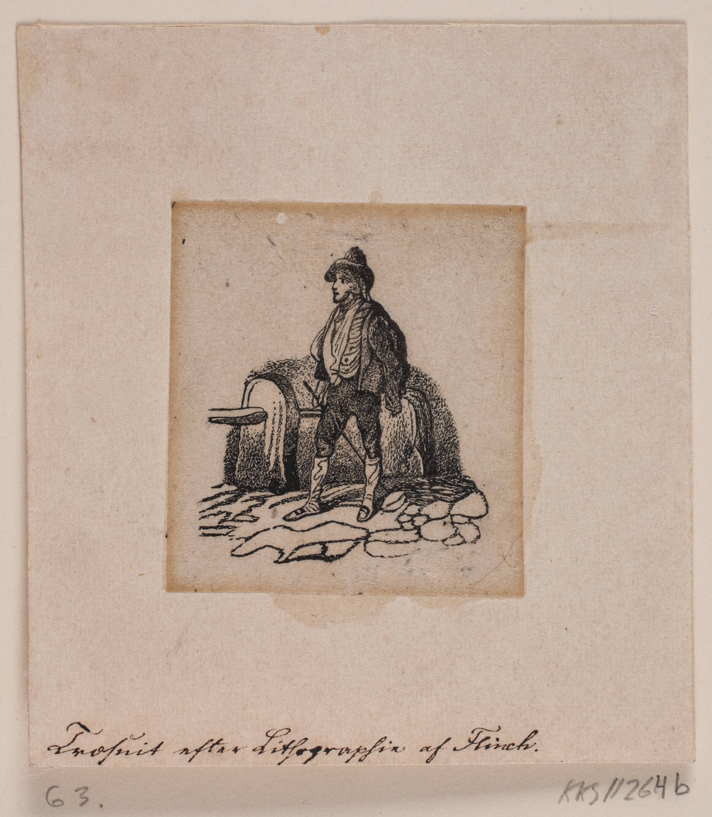En hyrde (?) (efter litografi), Andreas Flinch, 1813-1872