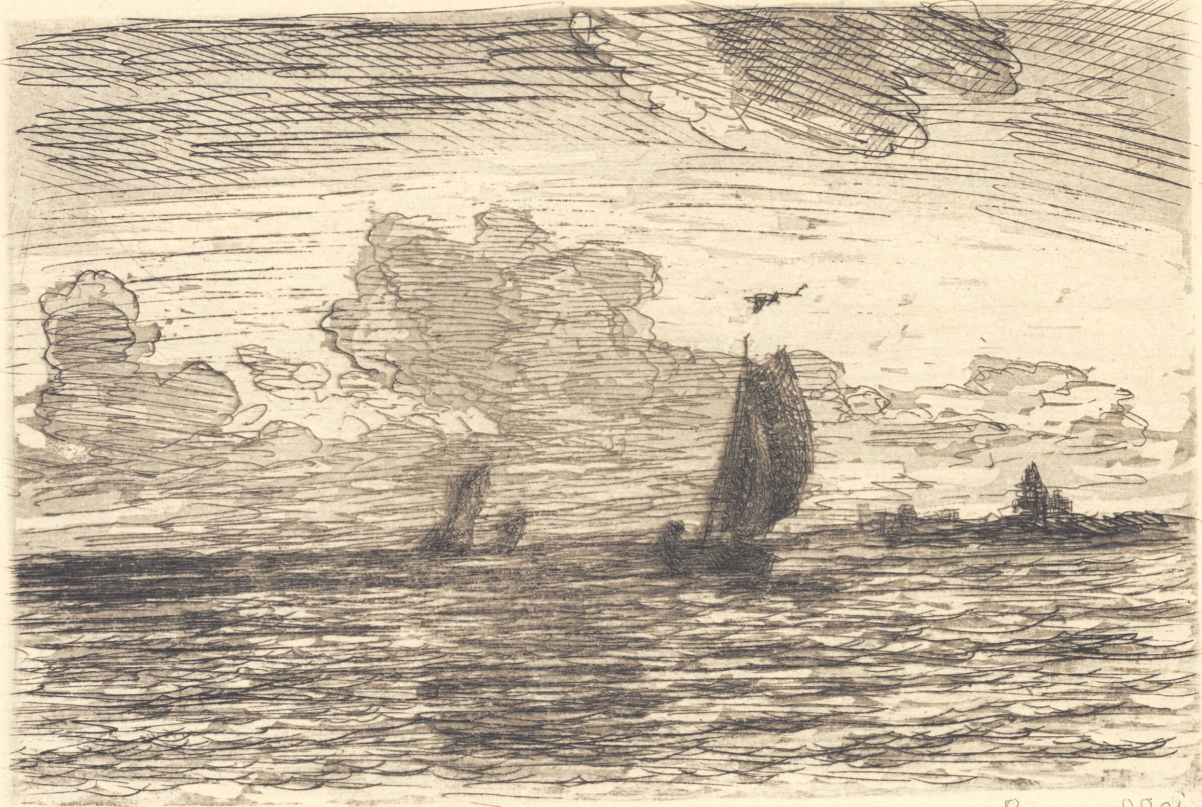 Marine med skibe under sejl, Carl Locher, 1899
