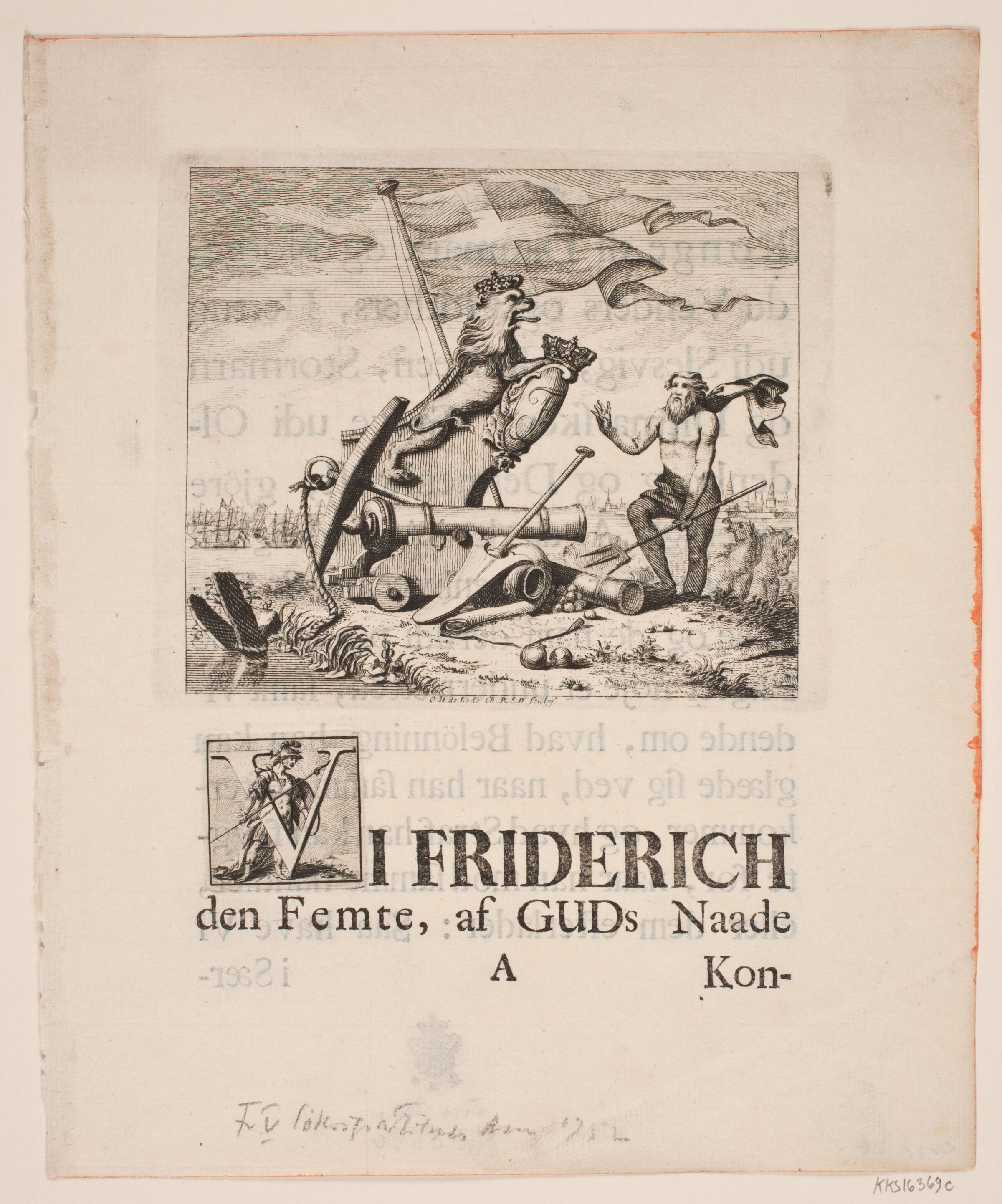 Vignet og initial til Frederik V's Søkrigsartikelsbrev, Odvardt Helmoldt de Lode, 1754-1758