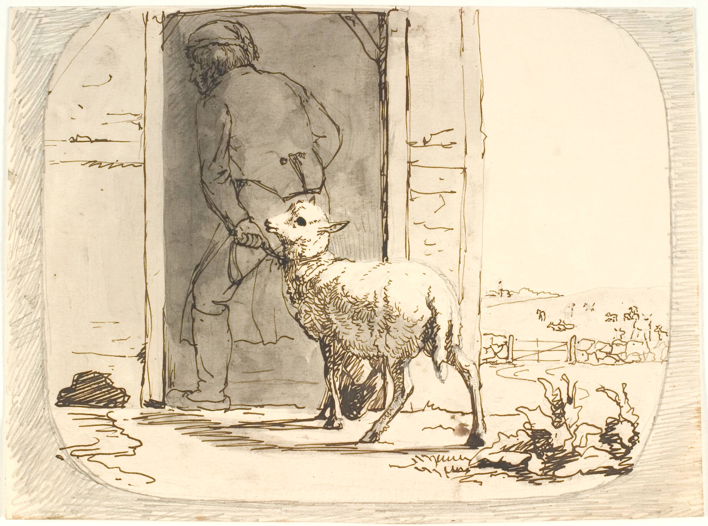 Et lam føres ind i stalden, Lorenz Frølich, 1839