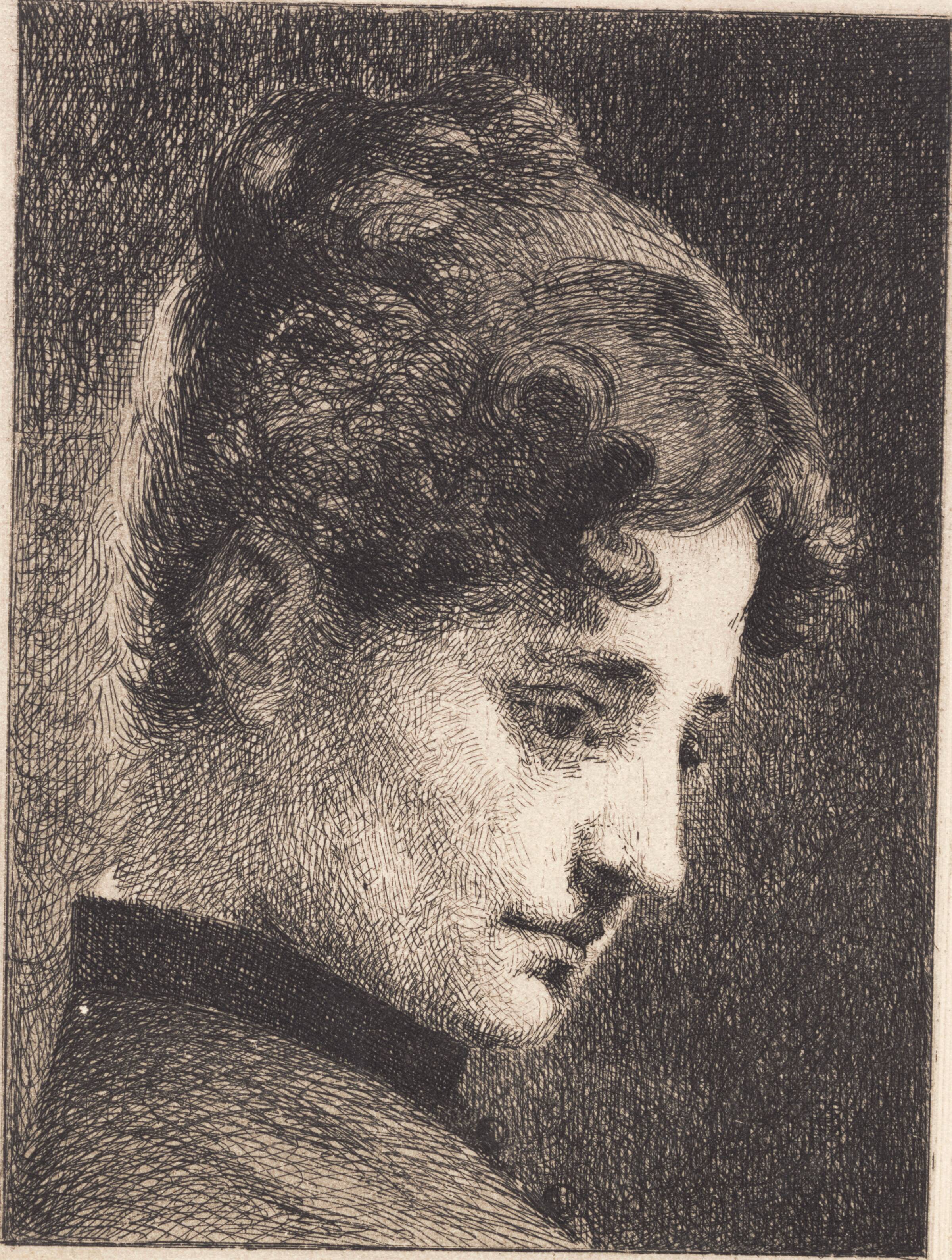 Profilhoved af en ung pige, vendt mod højre, Frans Schwartz, 1887