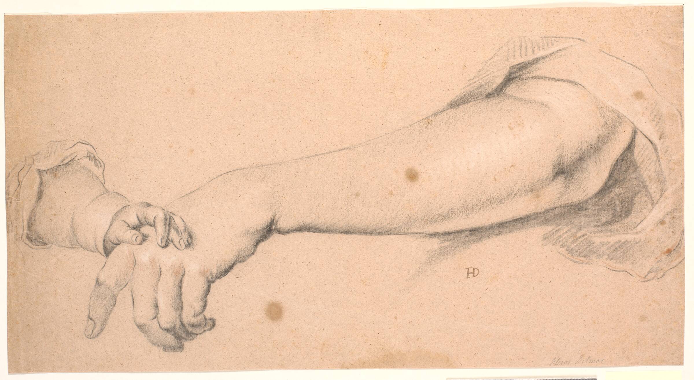 Studie: en kvindearm, hvorpå hviler en barnehånd, Heinrich Dittmers, 1625-1677