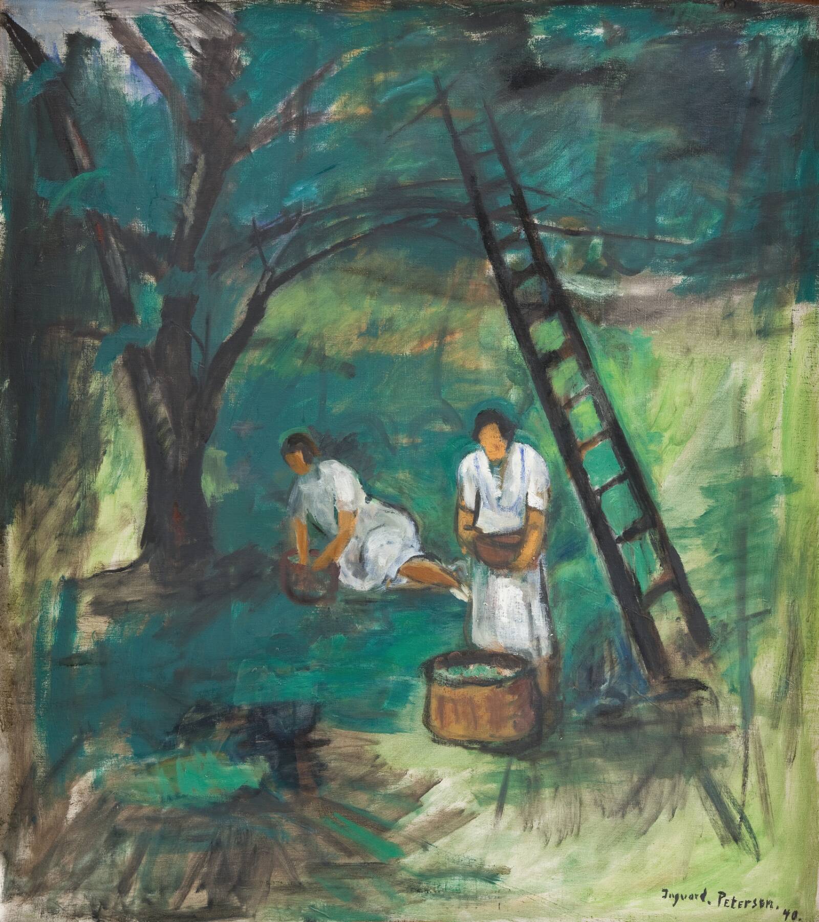 Havebillede. Frugten høstes, Ingvard Petersen, 1940