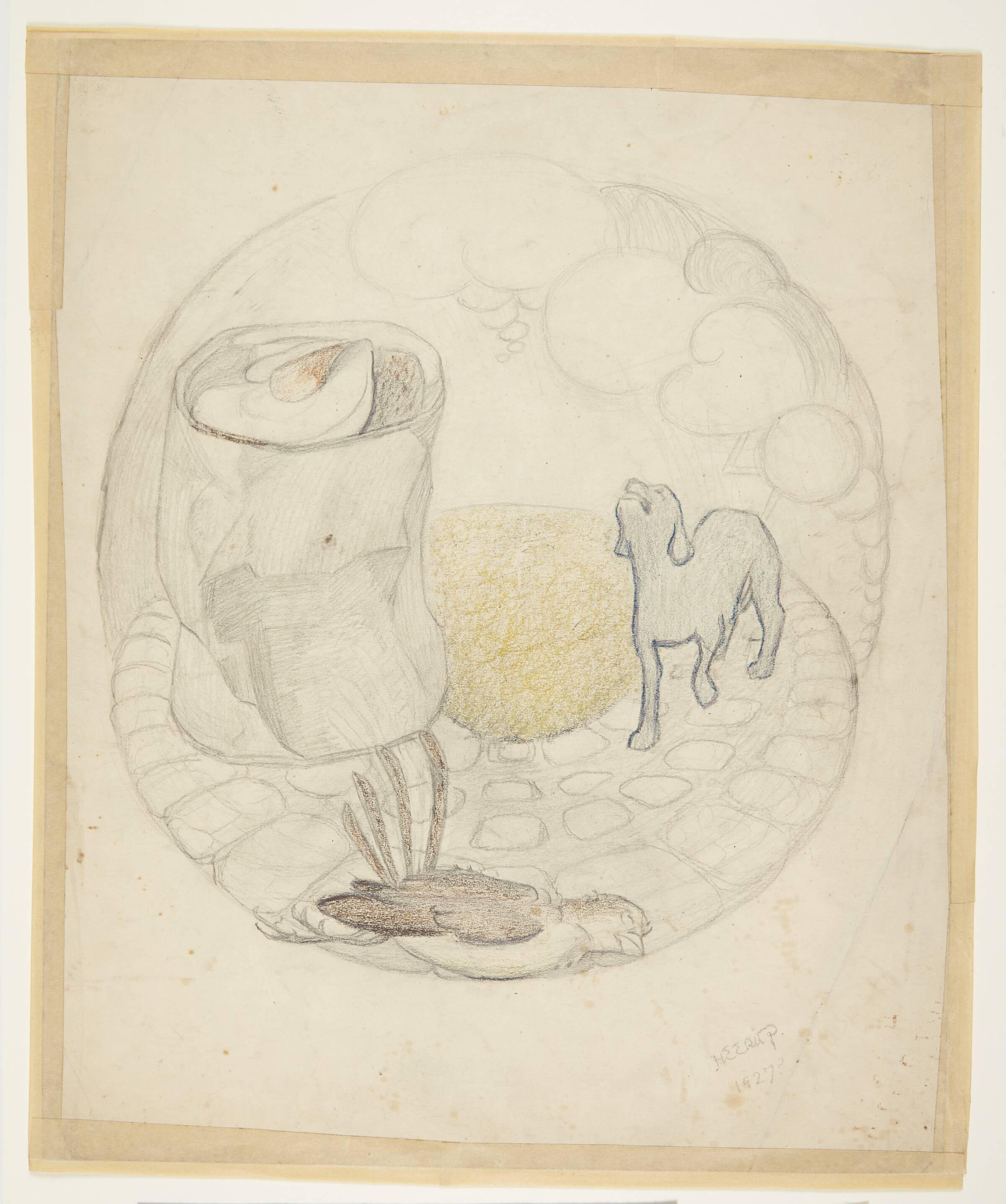 Død fugl og hylende hund ved en konservesdåse, Henry Heerup, 1925-1929
