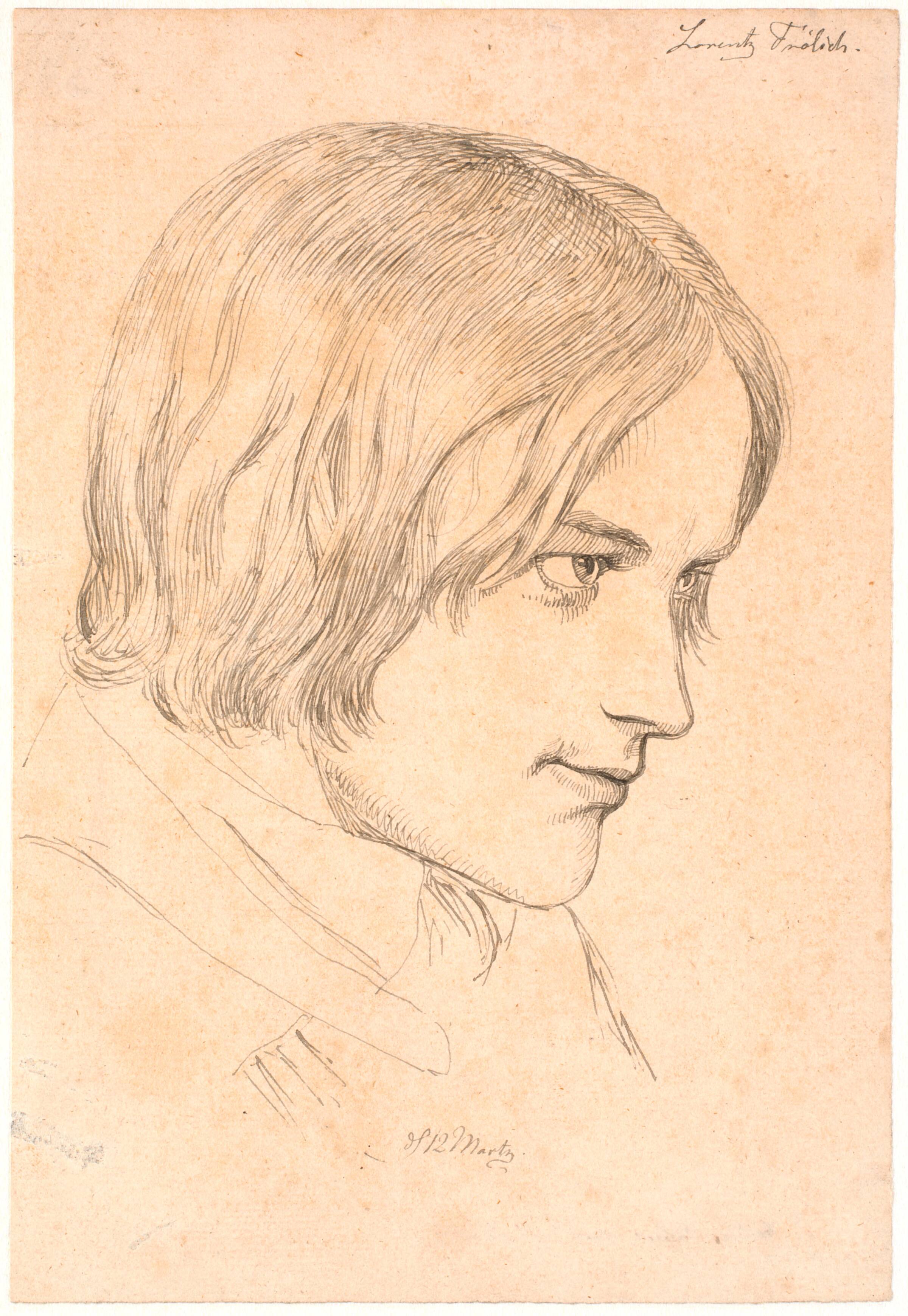 Portræt af maleren Lorenz Frølich (1820-1908), Johan Thomas Lundbye, 1837-1840