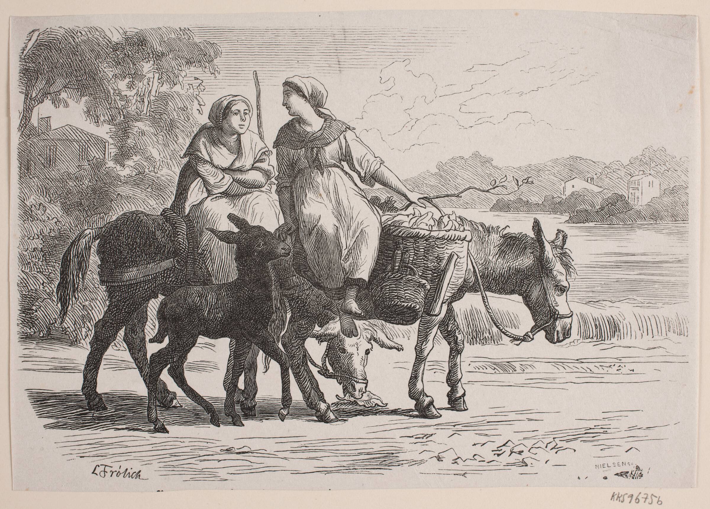 Ved Enghien. Bønderkoner vender hjem fra Paris, J.C. Nielsen, 1863