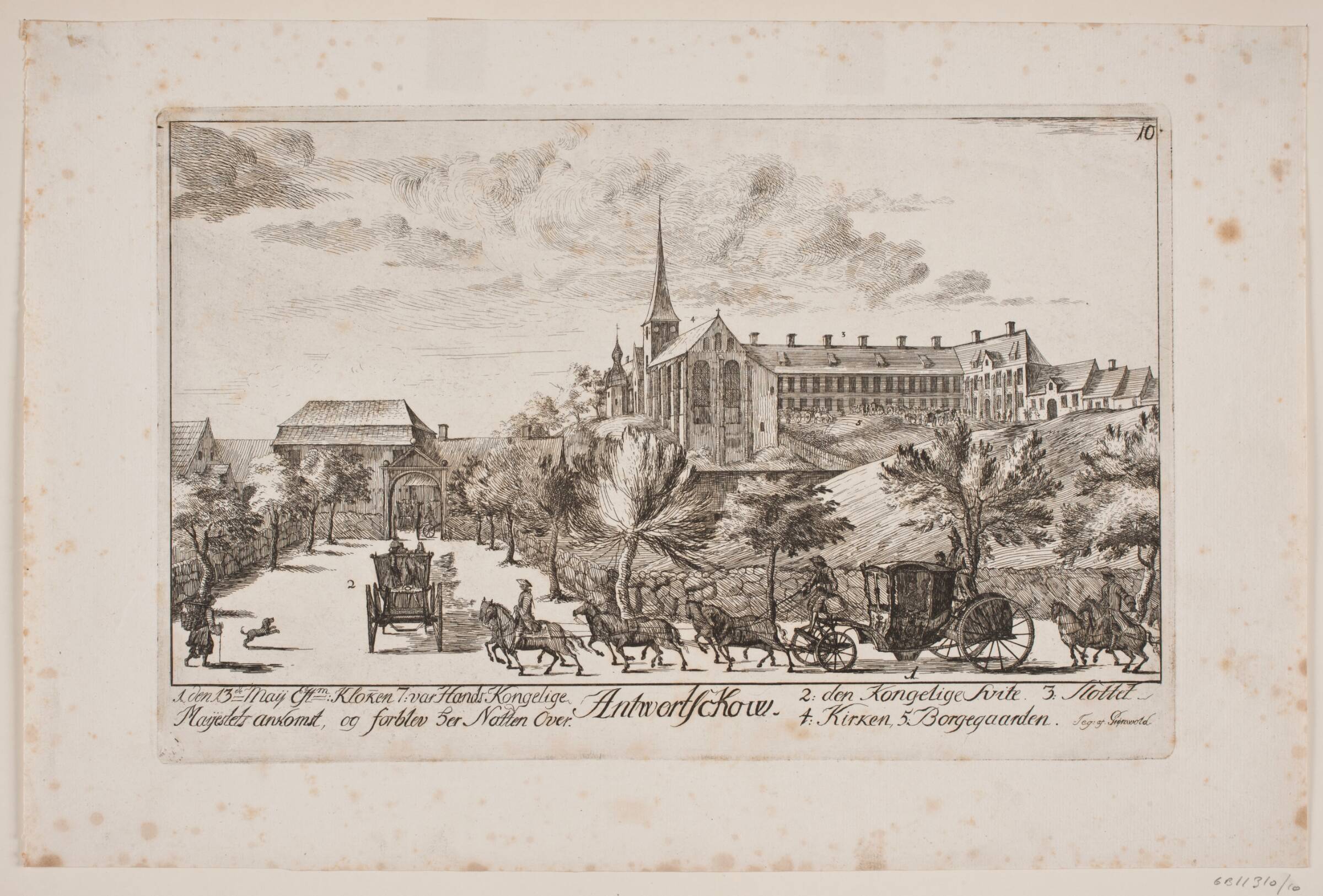 Frederik V's ankomst til Antvorskov, Poul Isac Grønvold, 1749