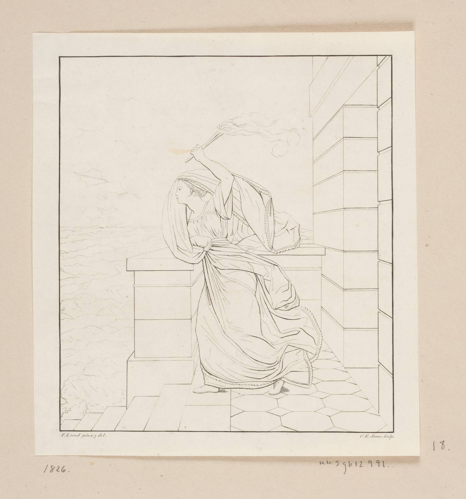 Hero ventende Leander, Edvard Sonne, 1826