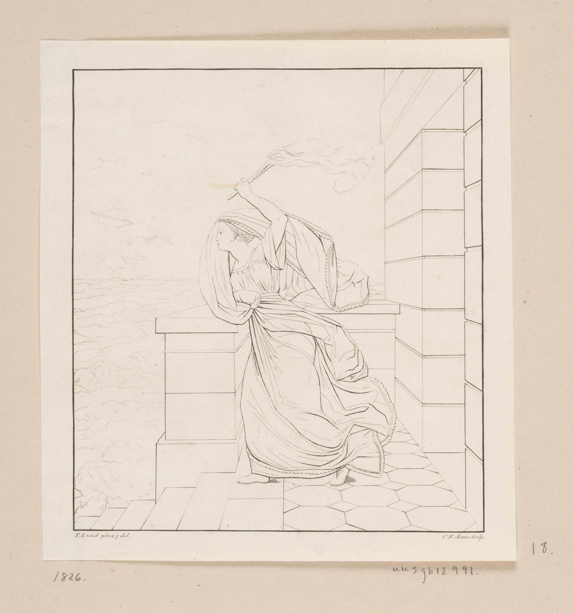 Hero ventende Leander, Edvard Sonne, 1826