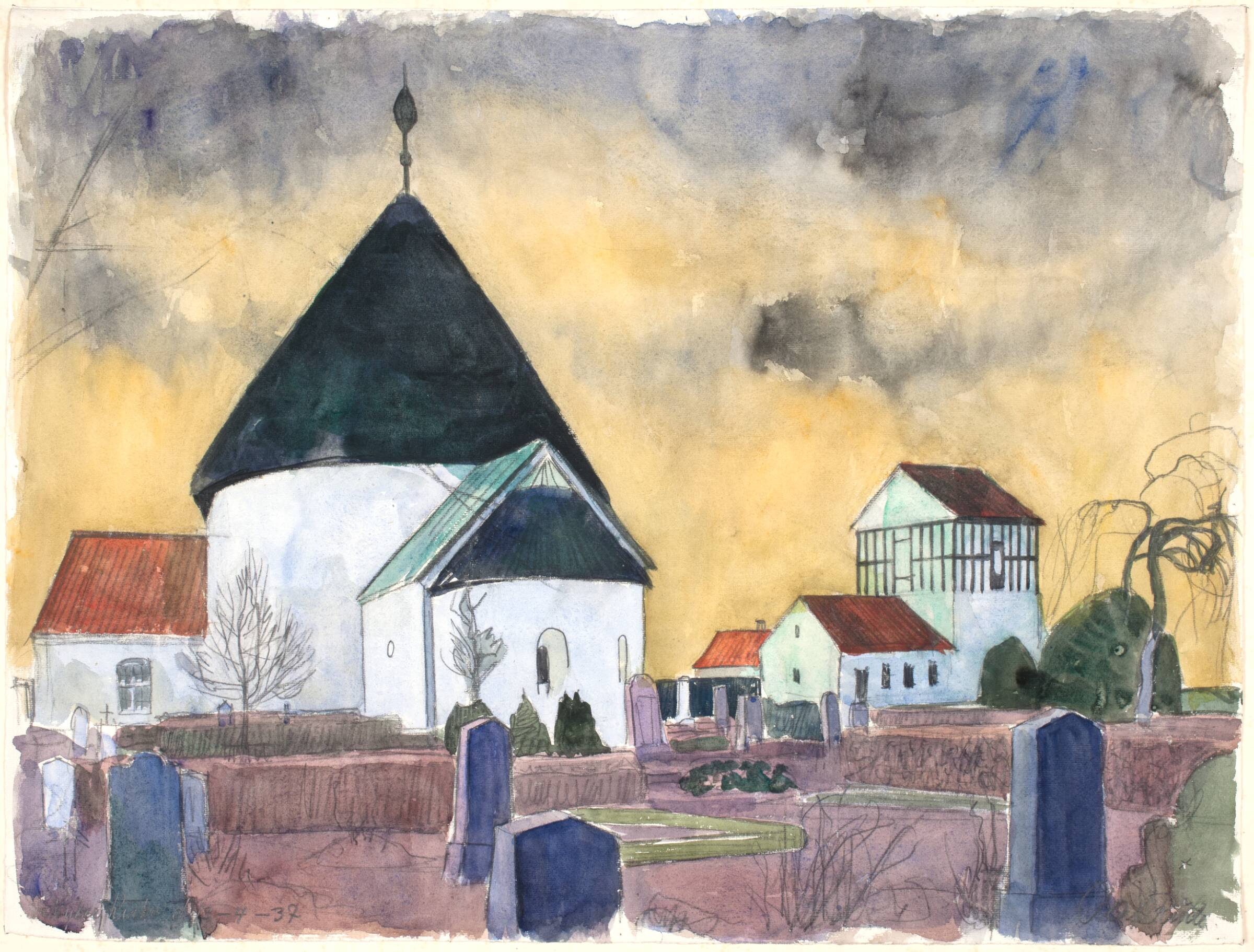 Nyker Kirke. Hen under aften, Olaf Rude, 1937
