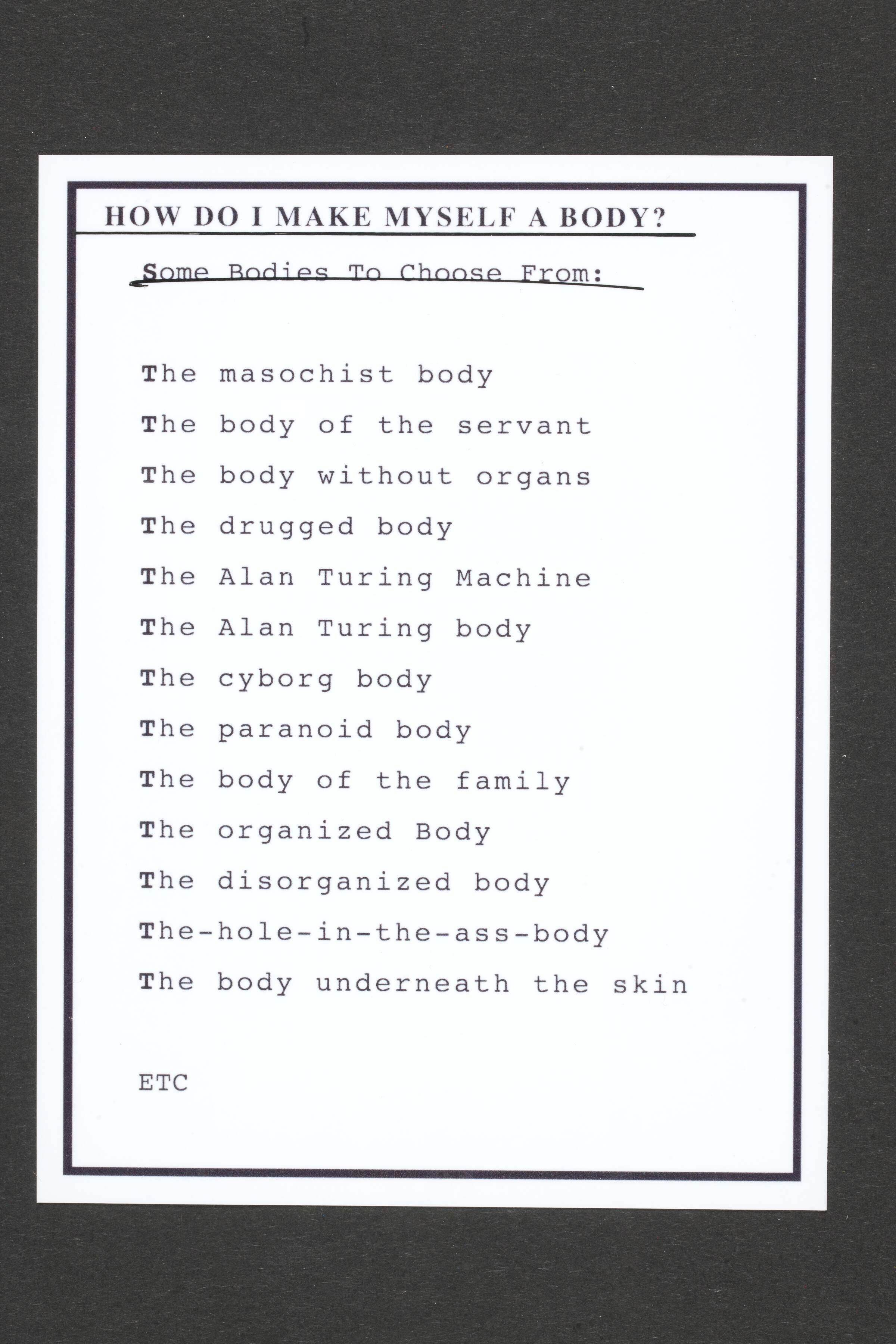 How do I make myself a body (7), Henrik Olesen, 2007