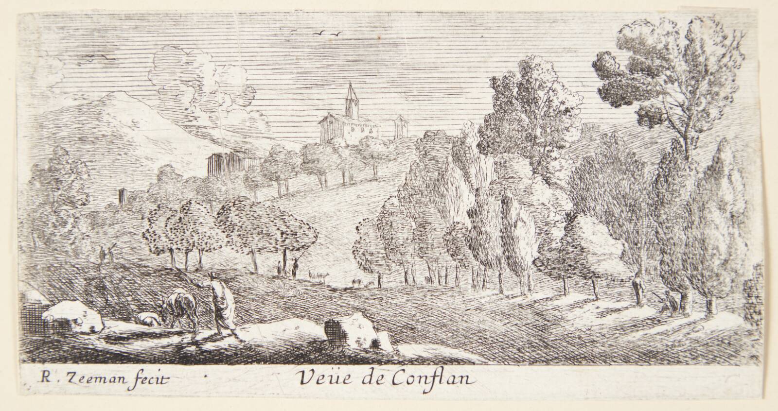 Udsigt over Conflans, Reinier Zeeman, 1650