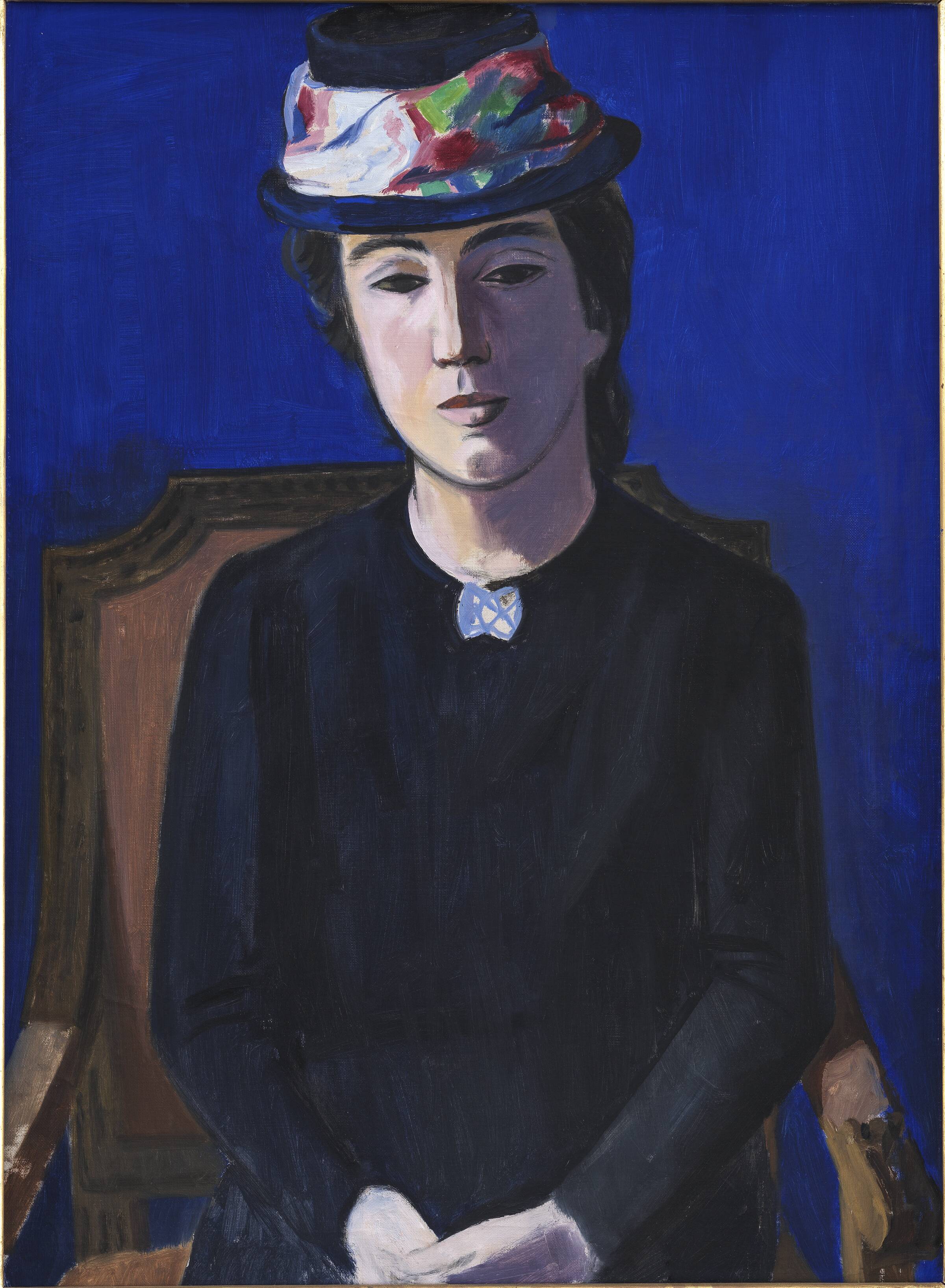 Fruen med ny hat, kunstnerens hustru, Th. Hagedorn-Olsen, 1946