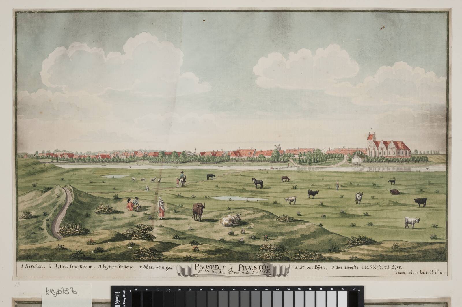 Prospekt af Præstø, Johan Jacob Bruun, 1753