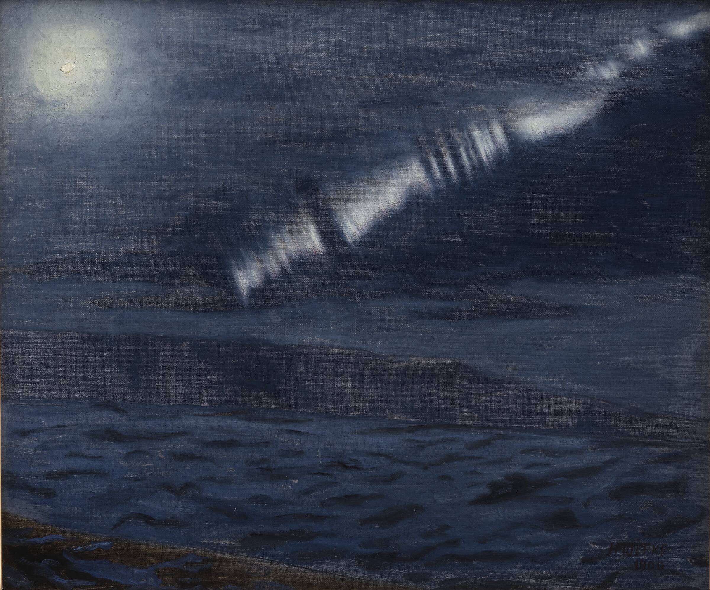 Nordlys 7. januar 1900, kl. 21.30. Akureyri, Moltke, Harald, 1900