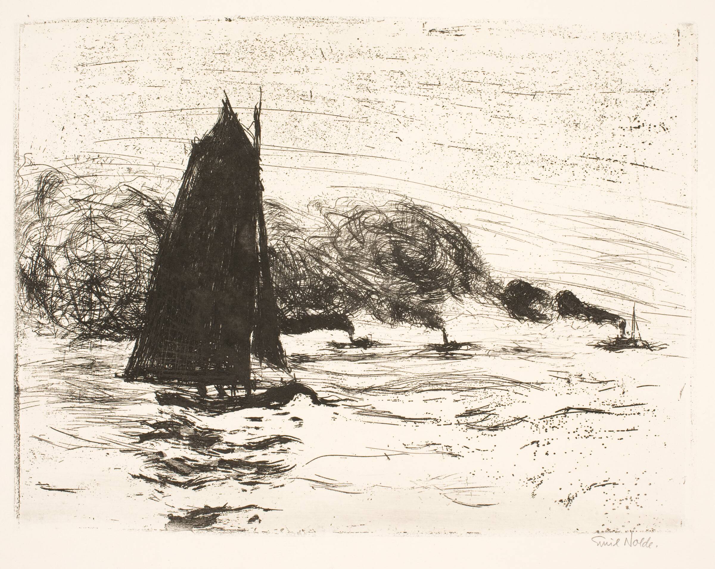Segler und drei kleine Dampfer, Emil Nolde, 1910