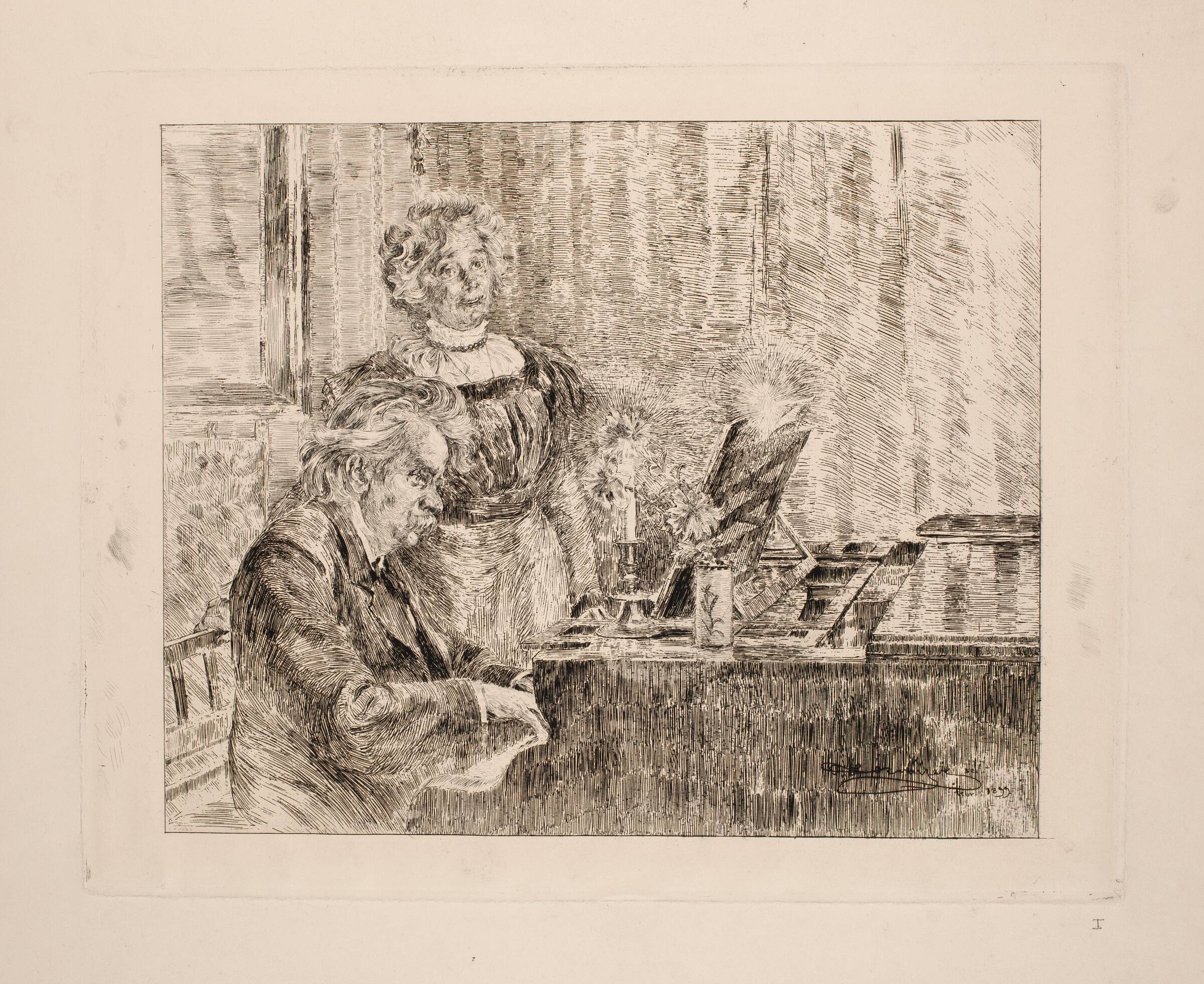 Edvard og Nina Grieg ved klaveret, P.S. Krøyer, 1899