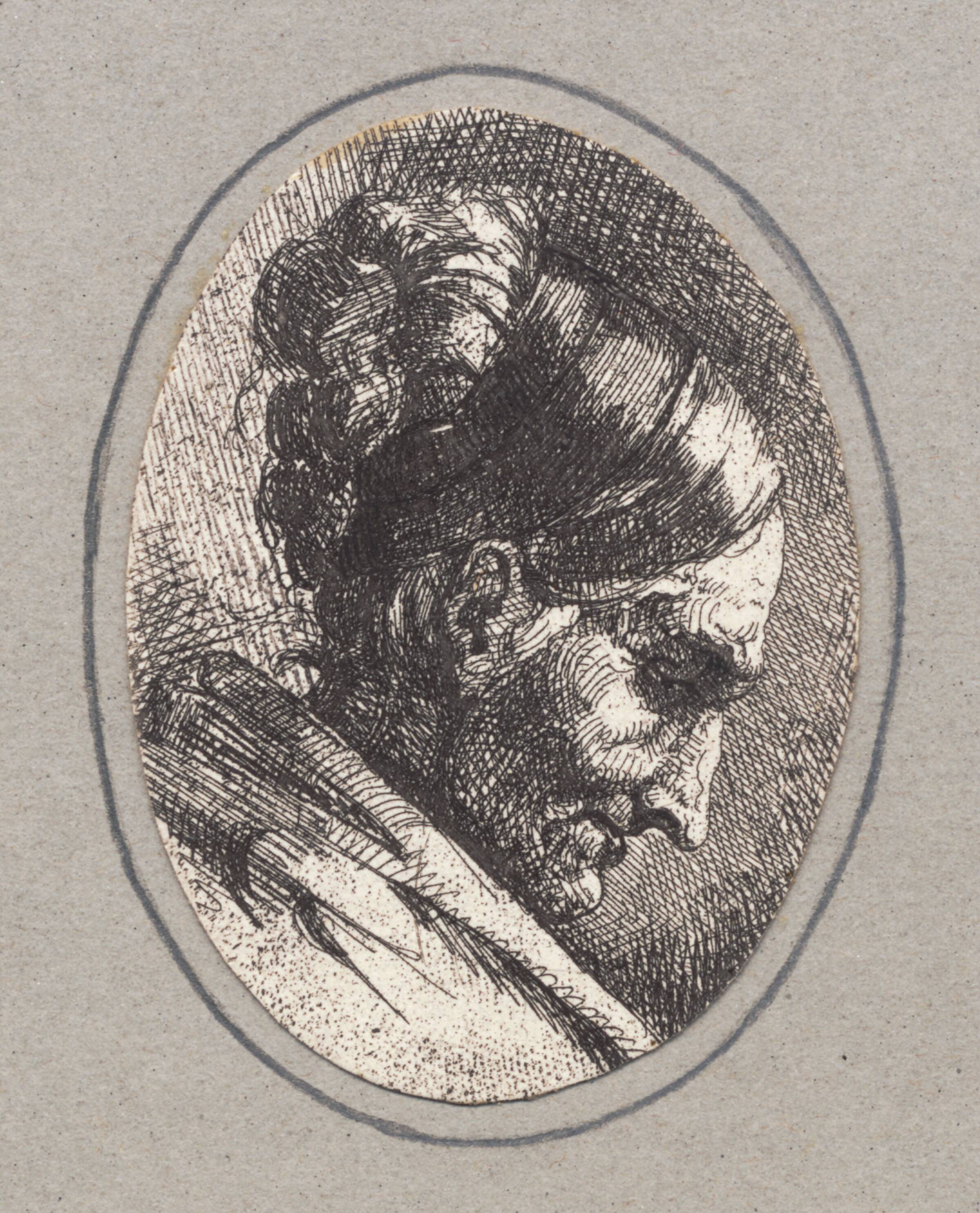Hoved af en gammel kone, profil mod højre, Frans Schwartz, 1872