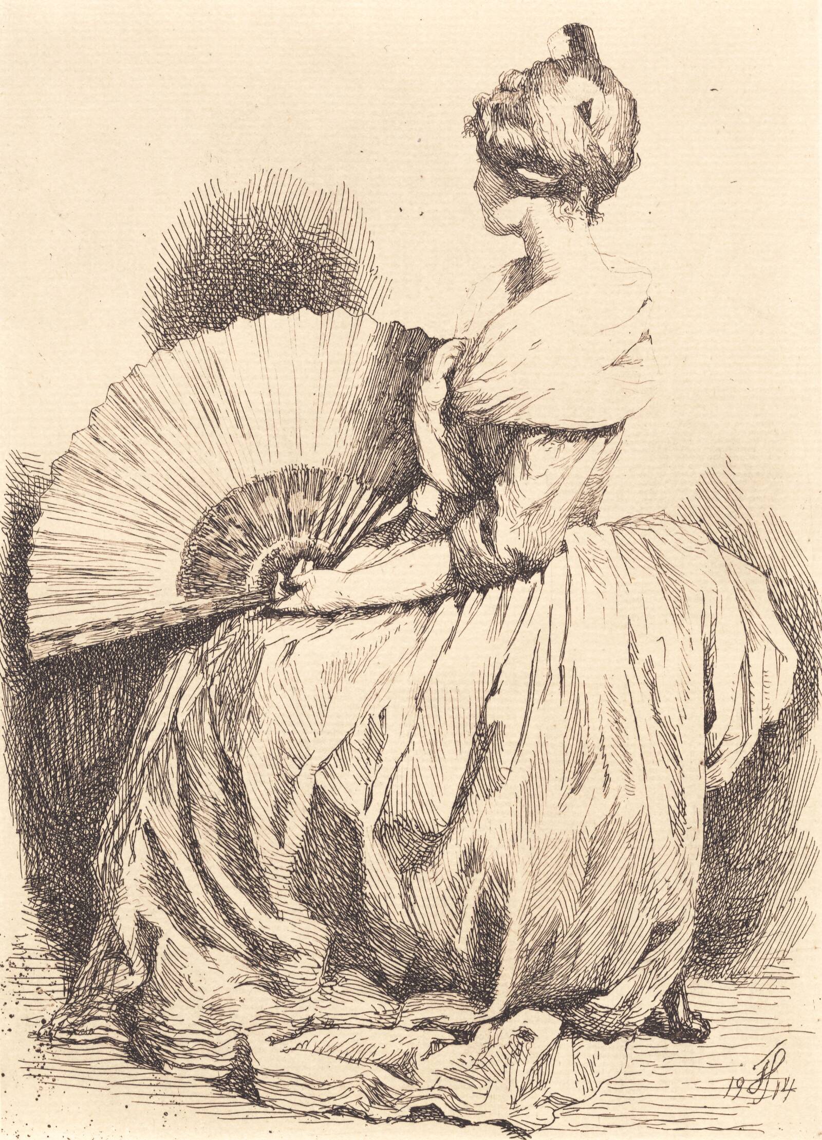Siddende dame med vifte, Frans Schwartz, 1914