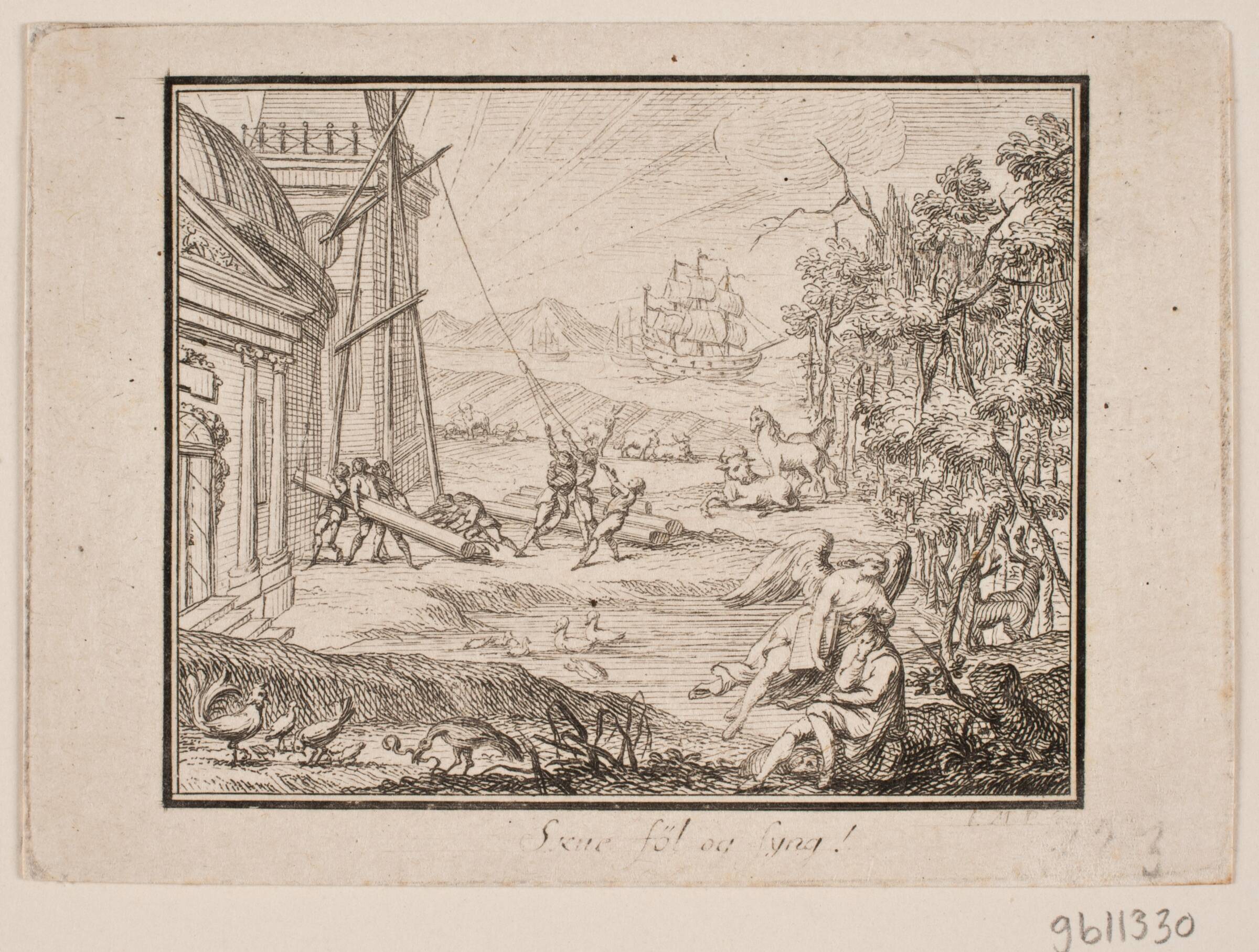 Titelvignet. "Skue, føl og syng", J.M. Preisler, 1766