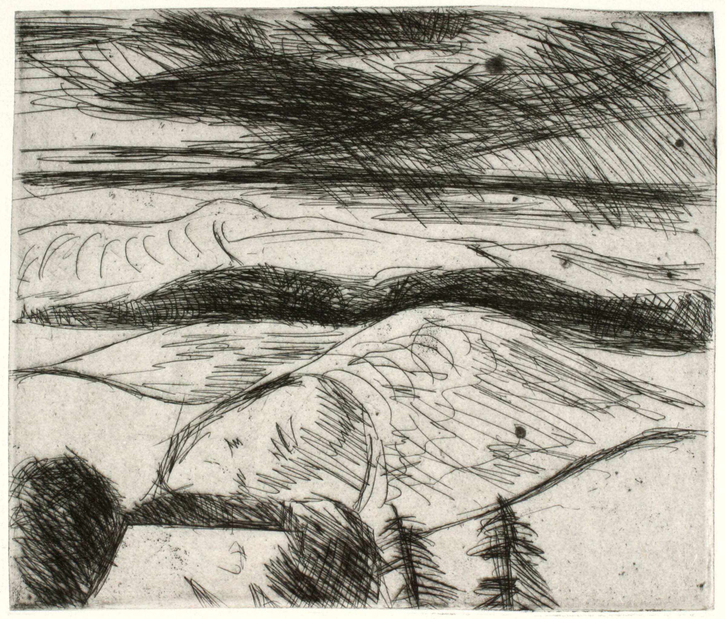 Landskab med to graner i forgrunden, Kaj Ejstrup, 1930-1933