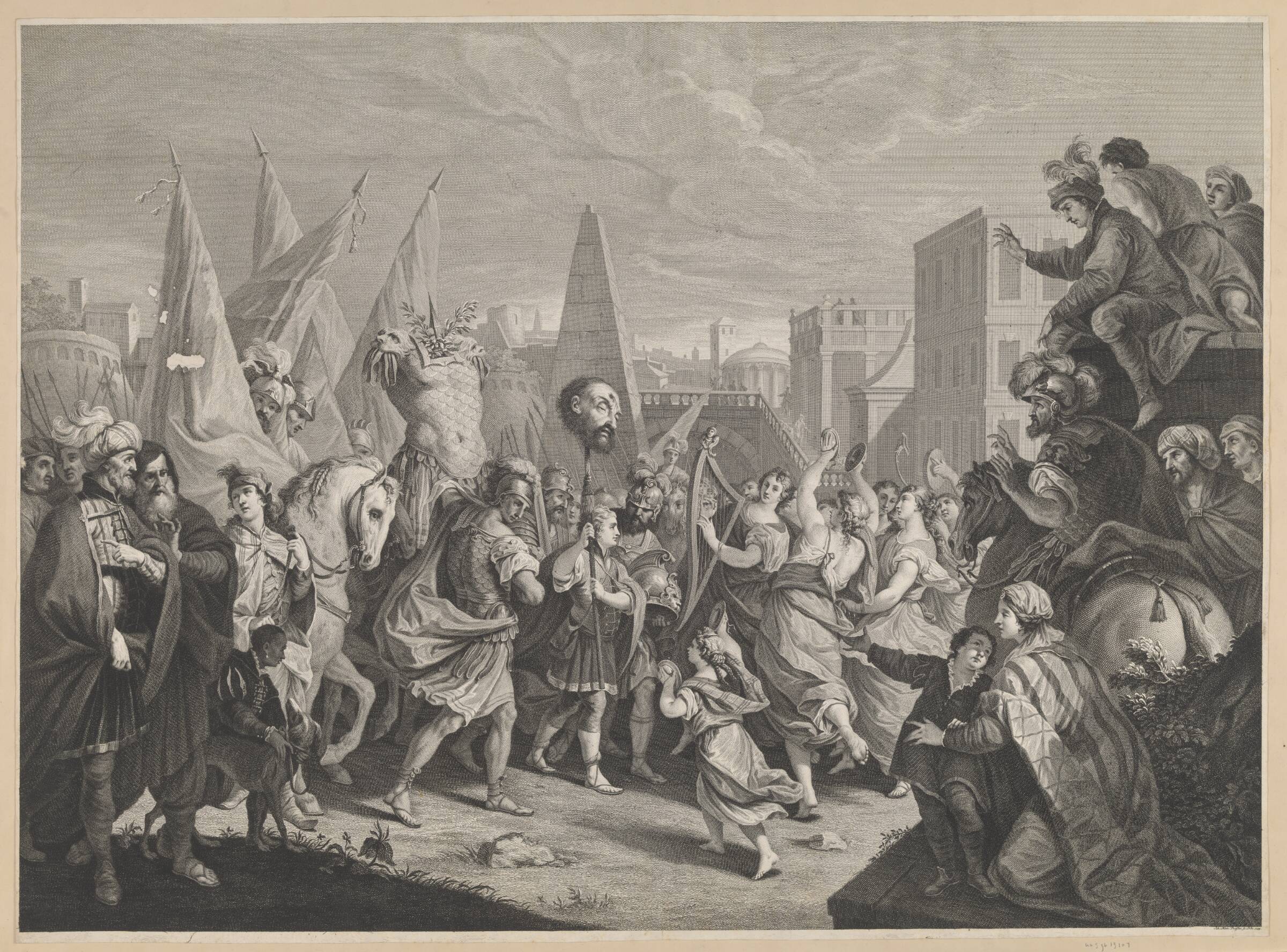 Davids i triumf efter kampen med Goliath, J.M. Preisler, 1739