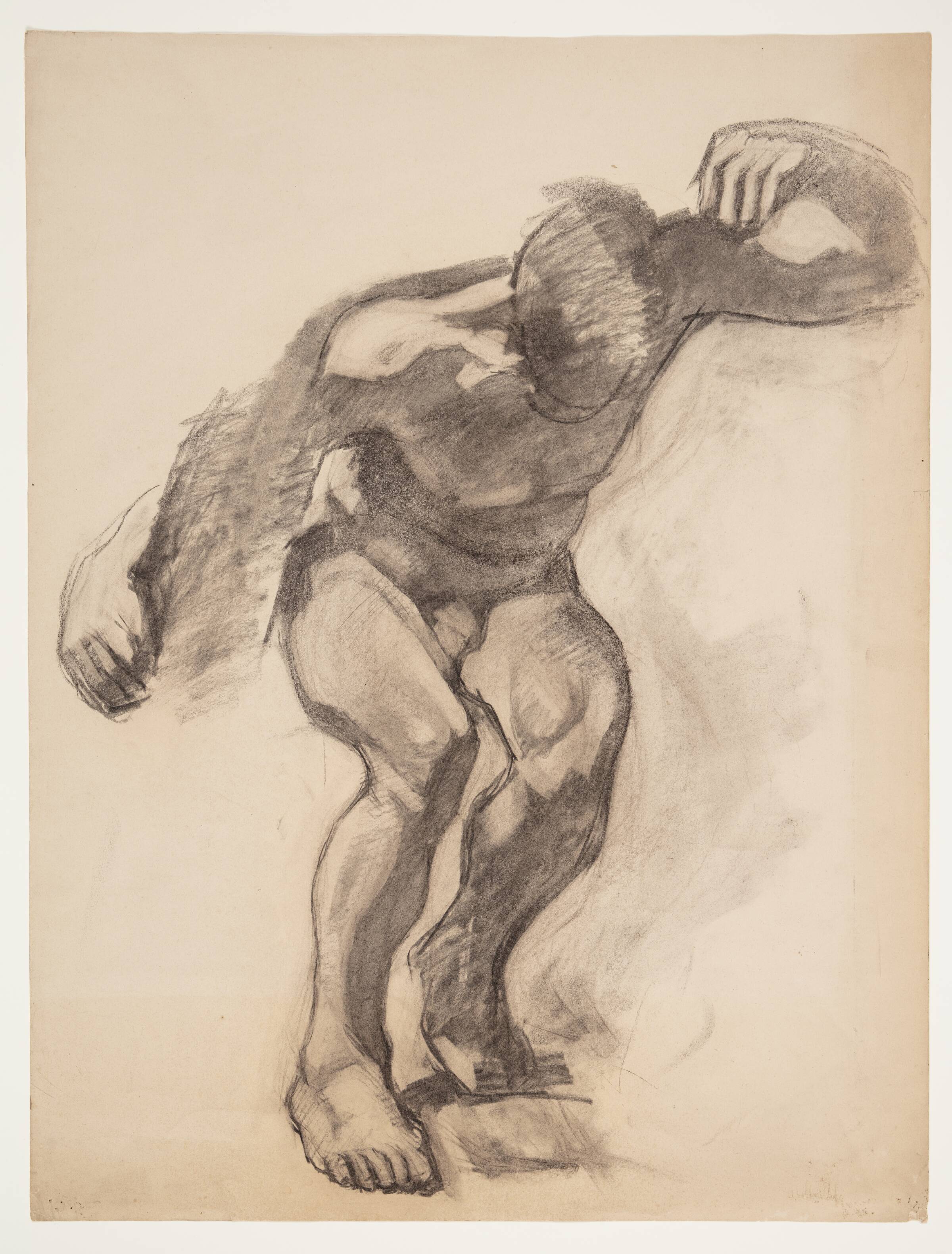 Modelstudie, foroverbøjet model set forfra, Oluf Hartmann, 1901-1905
