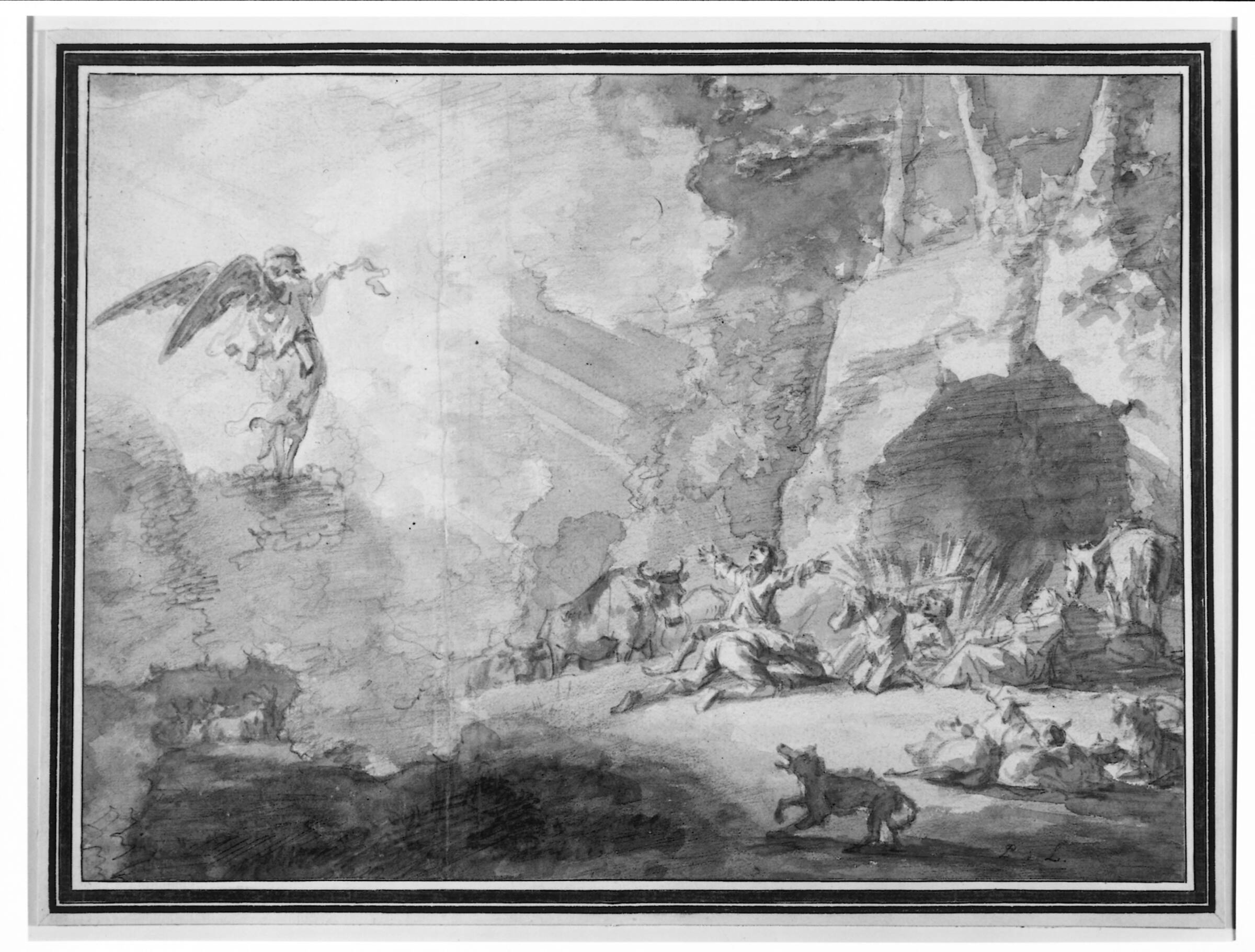 Englen viser vej for hyrderne, Pieter van Laer, 1599-1642