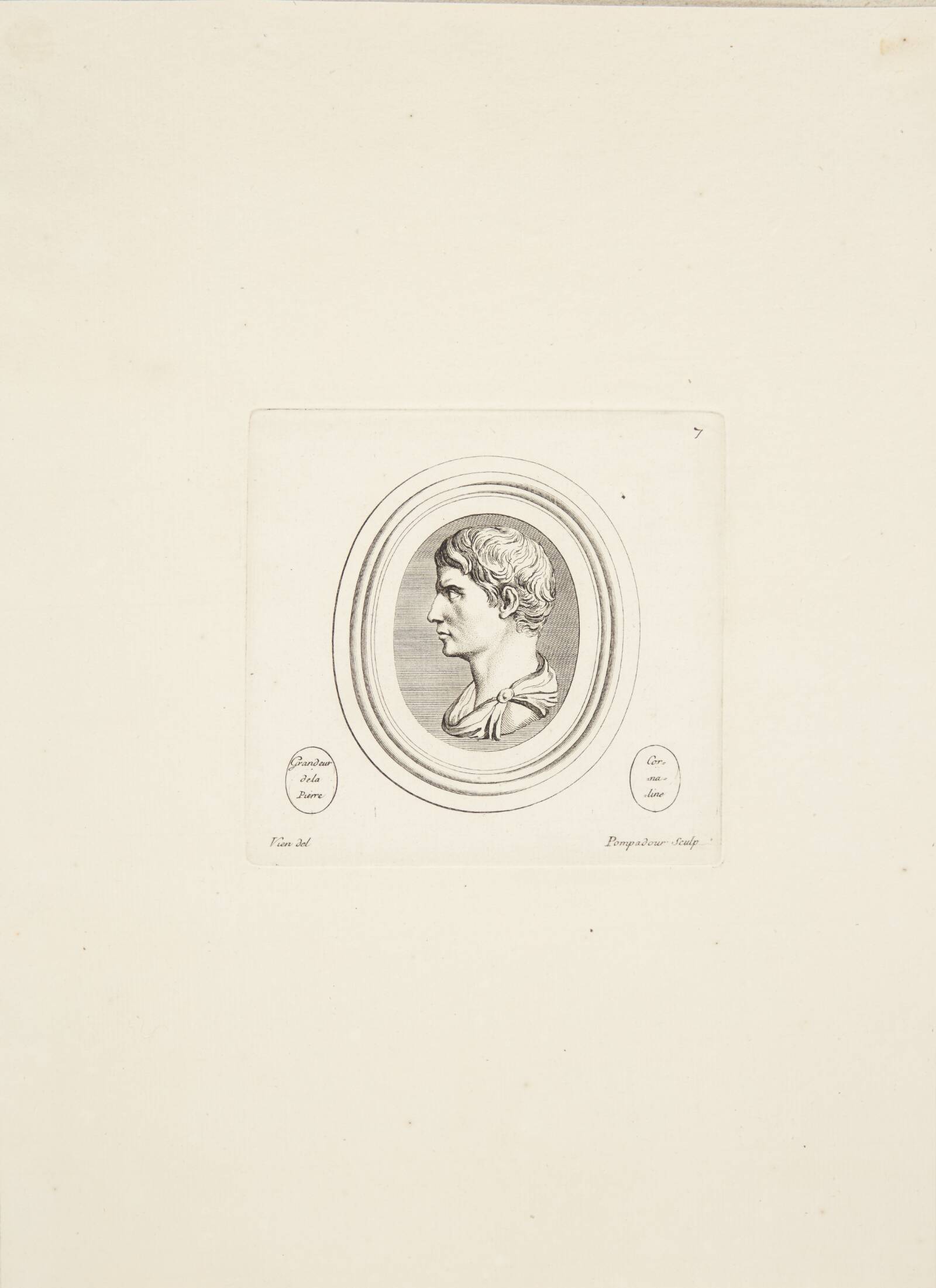 Mandshoved i profil mod venstre, Madame de Pompadour, 1753-1757