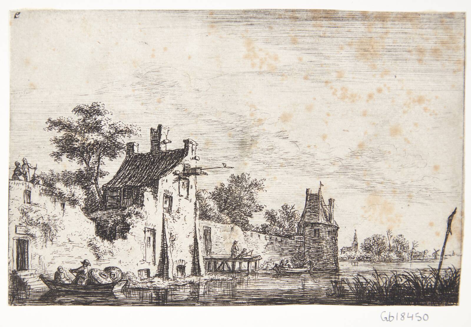 Bymur ud til en flod, Anthonie Waterloo, 1610-1690