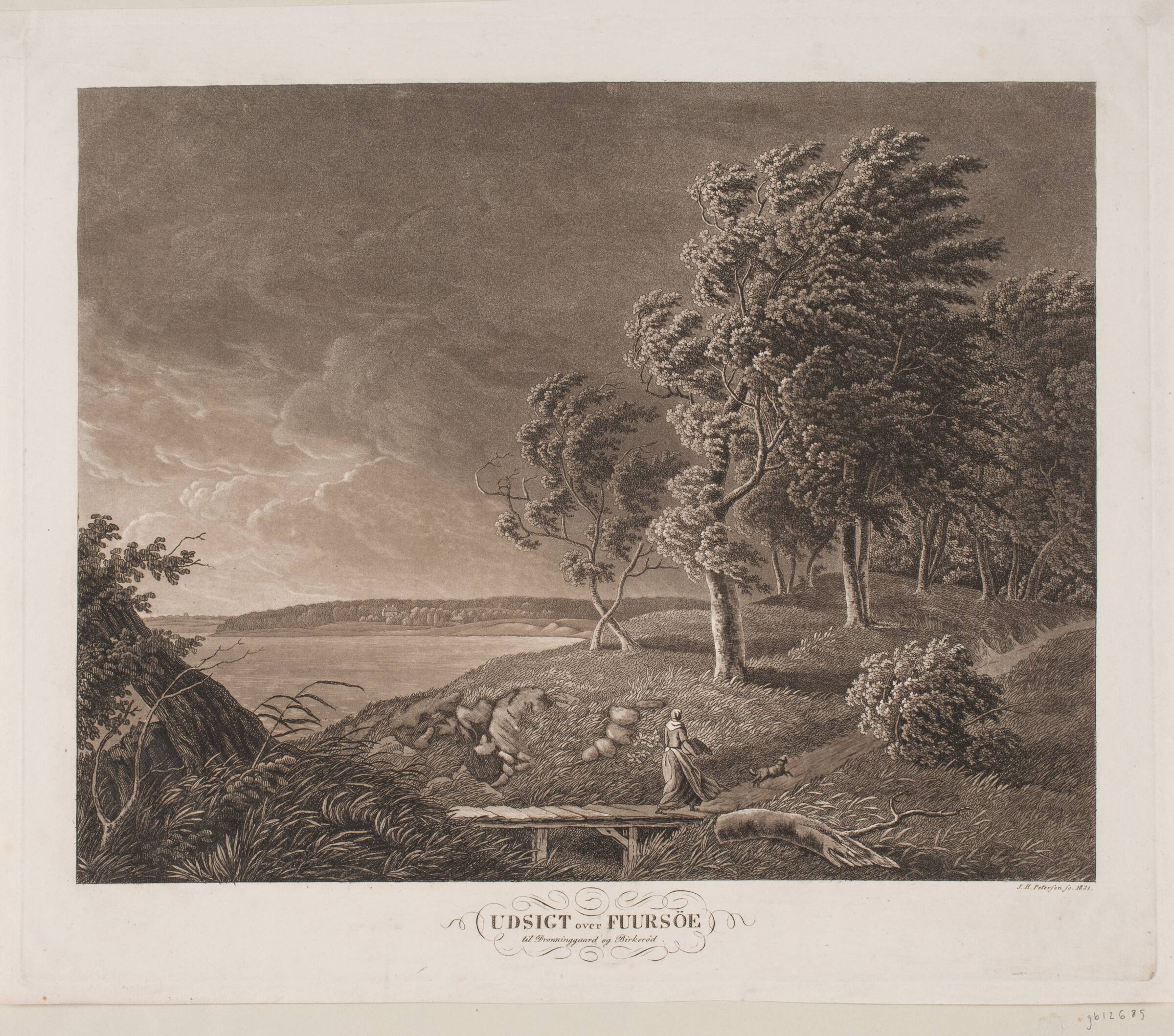 Udsigt over Furesø til Dronninggård og Birkerød, Søren Henrik Petersen, 1821