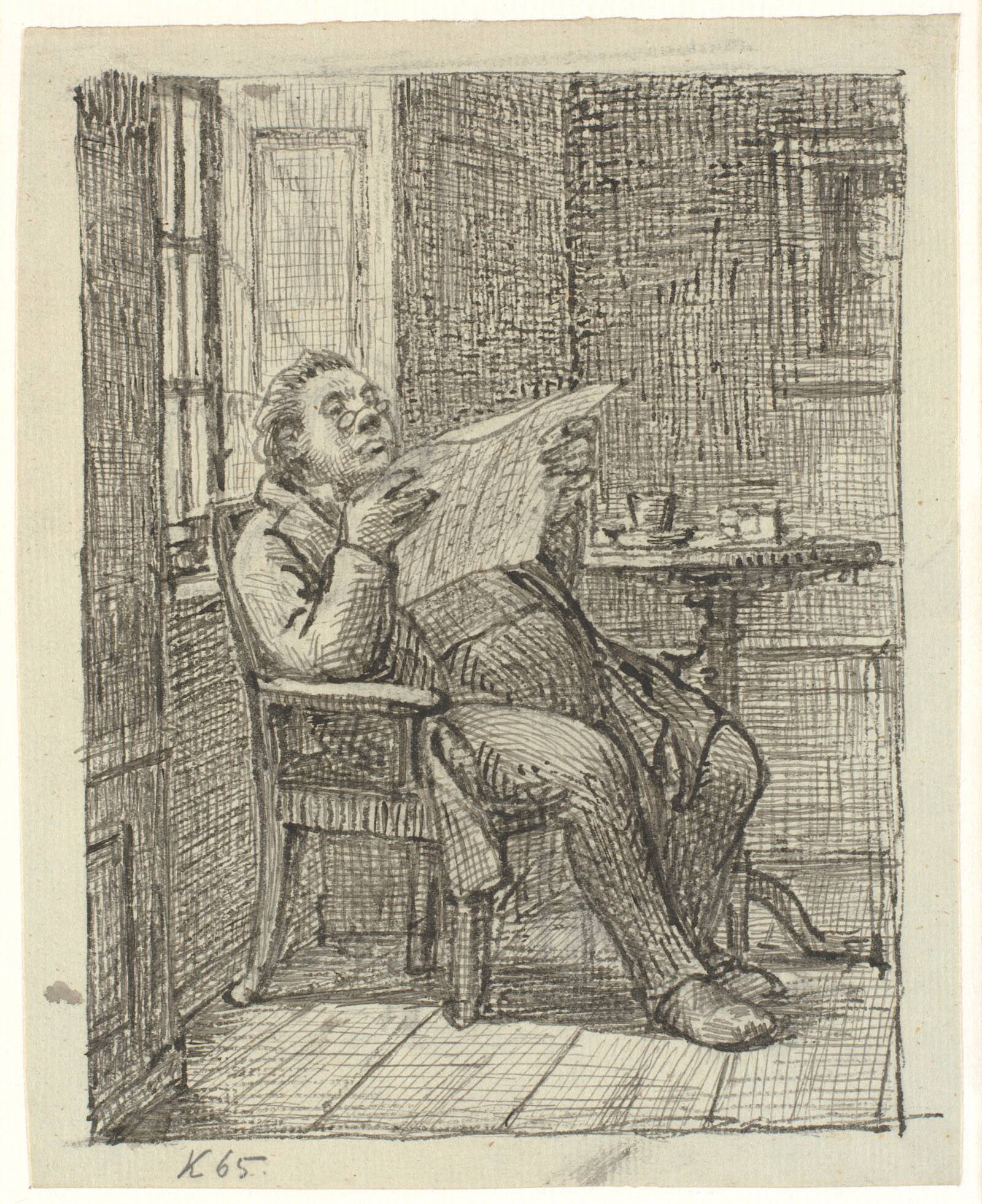 En tyk avislæsende herre med sin kaffe, Wilhelm Marstrand, 1870-1873