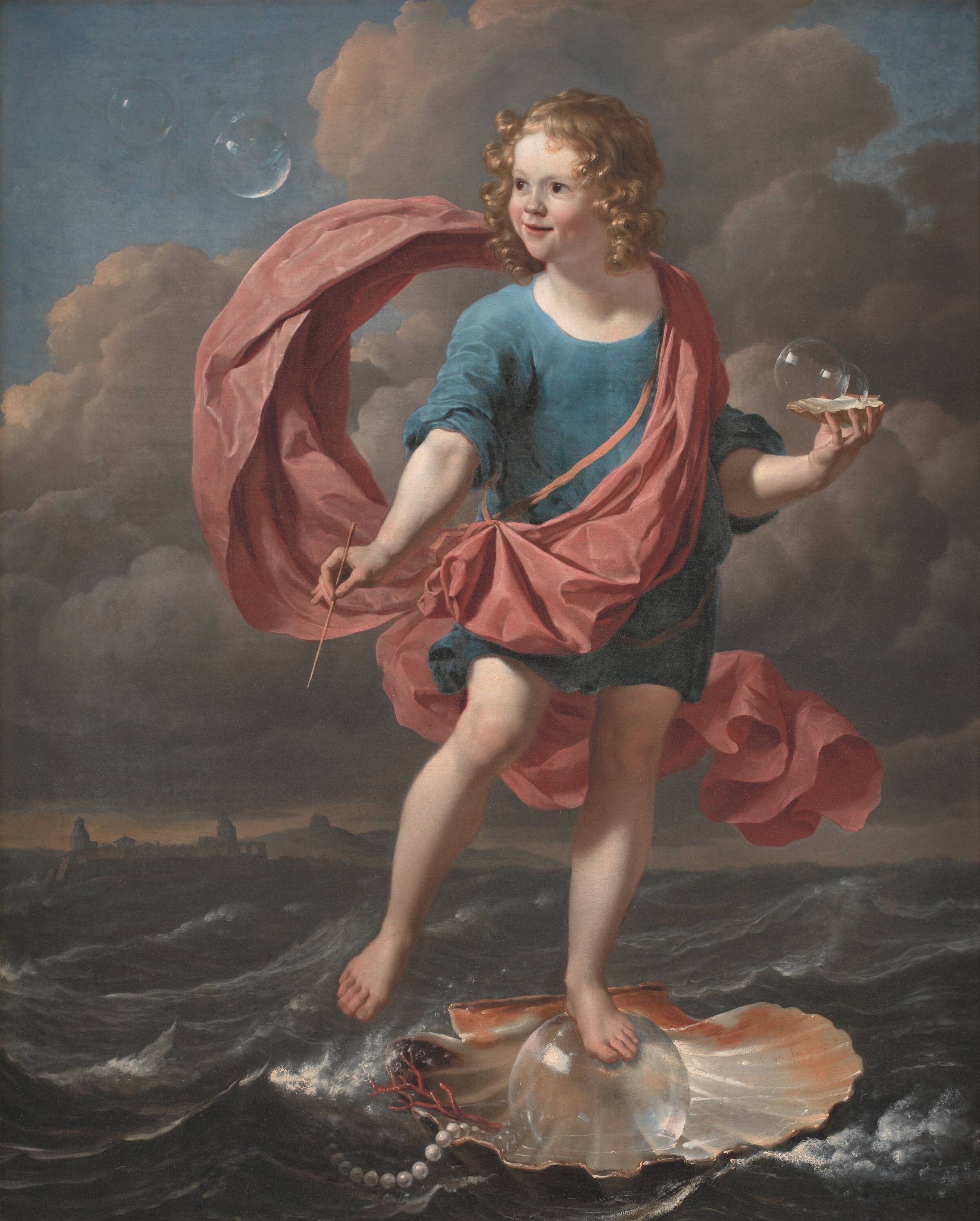 Dreng, der blæser sæbebobler. Allegori på livets korthed, Karel Du Jardin, 1663