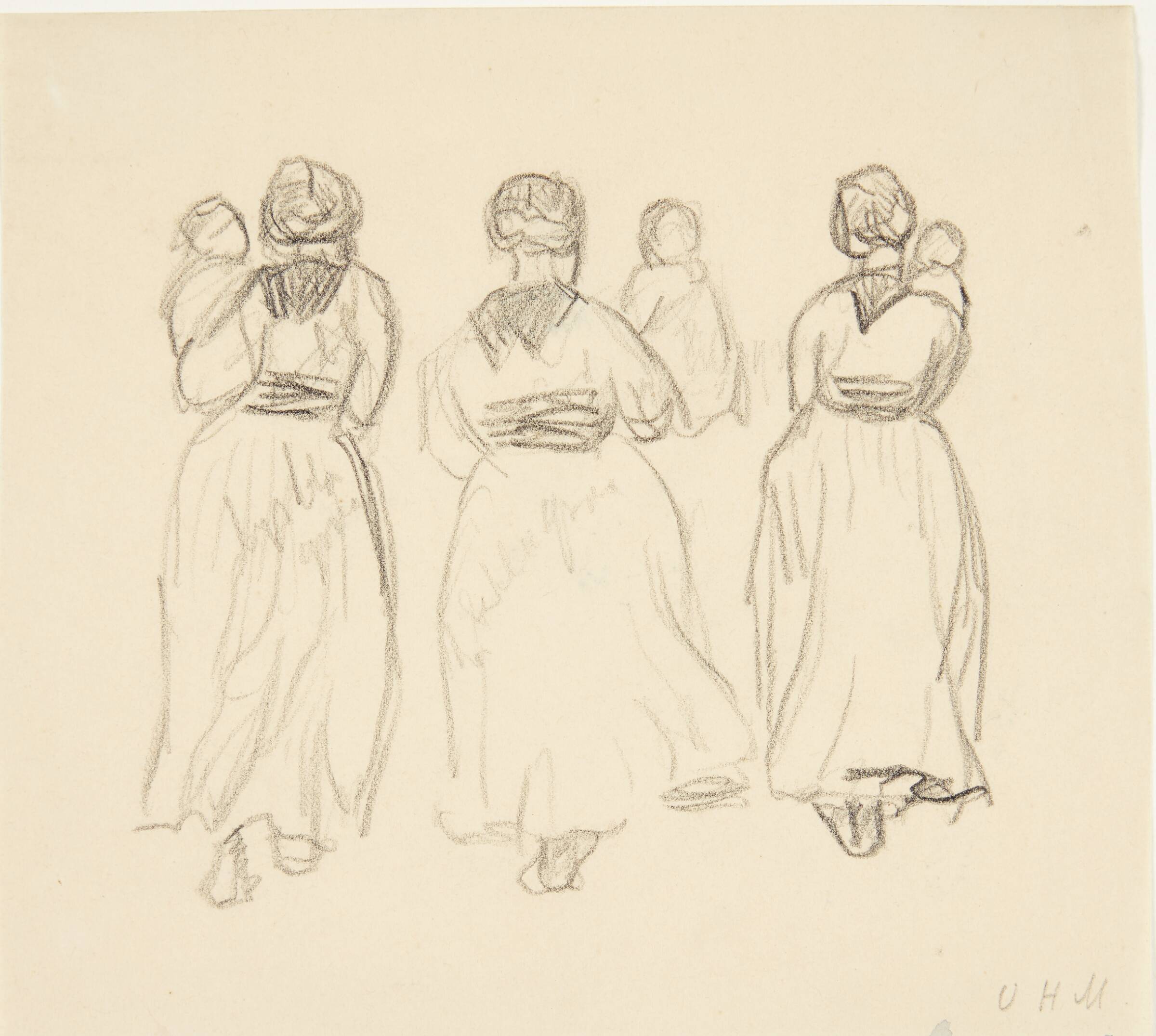Tre gående kvinder set bagfra, Olivia Holm-Møller, 1890-1946