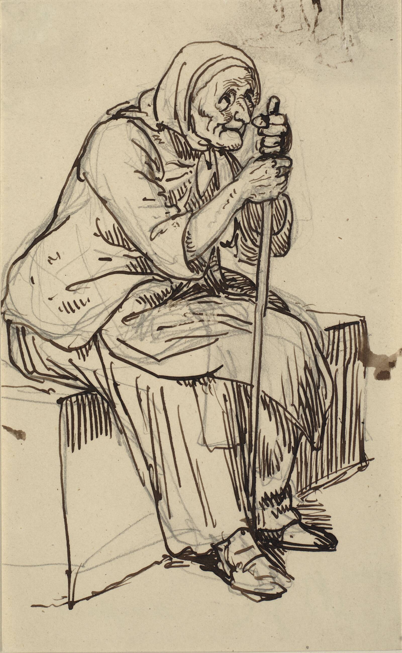 Siddende gammel kone, Wilhelm Marstrand, 1810-1873