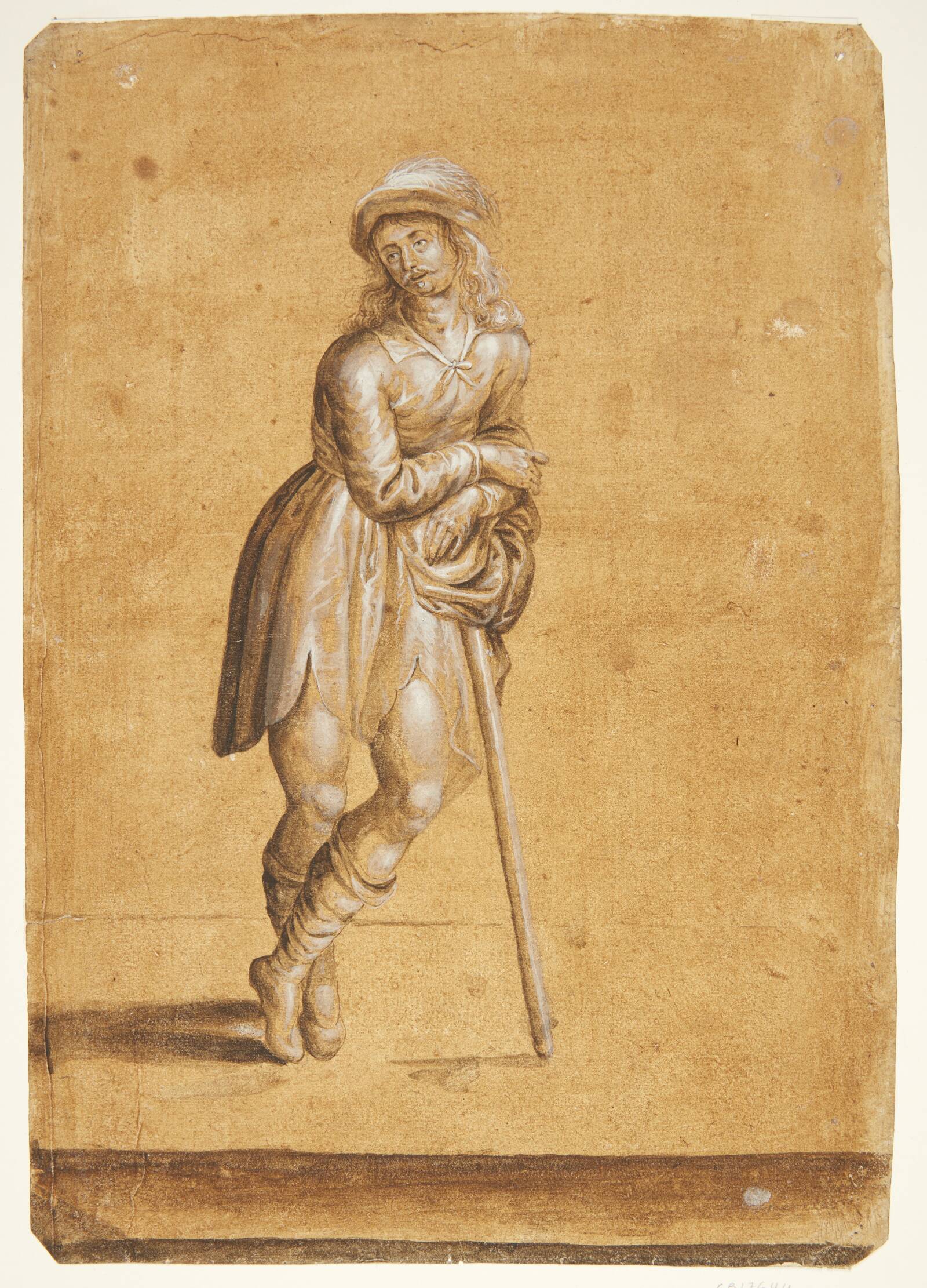 Mand støttende sig til sin stok, Ubekendt, 1600-1700