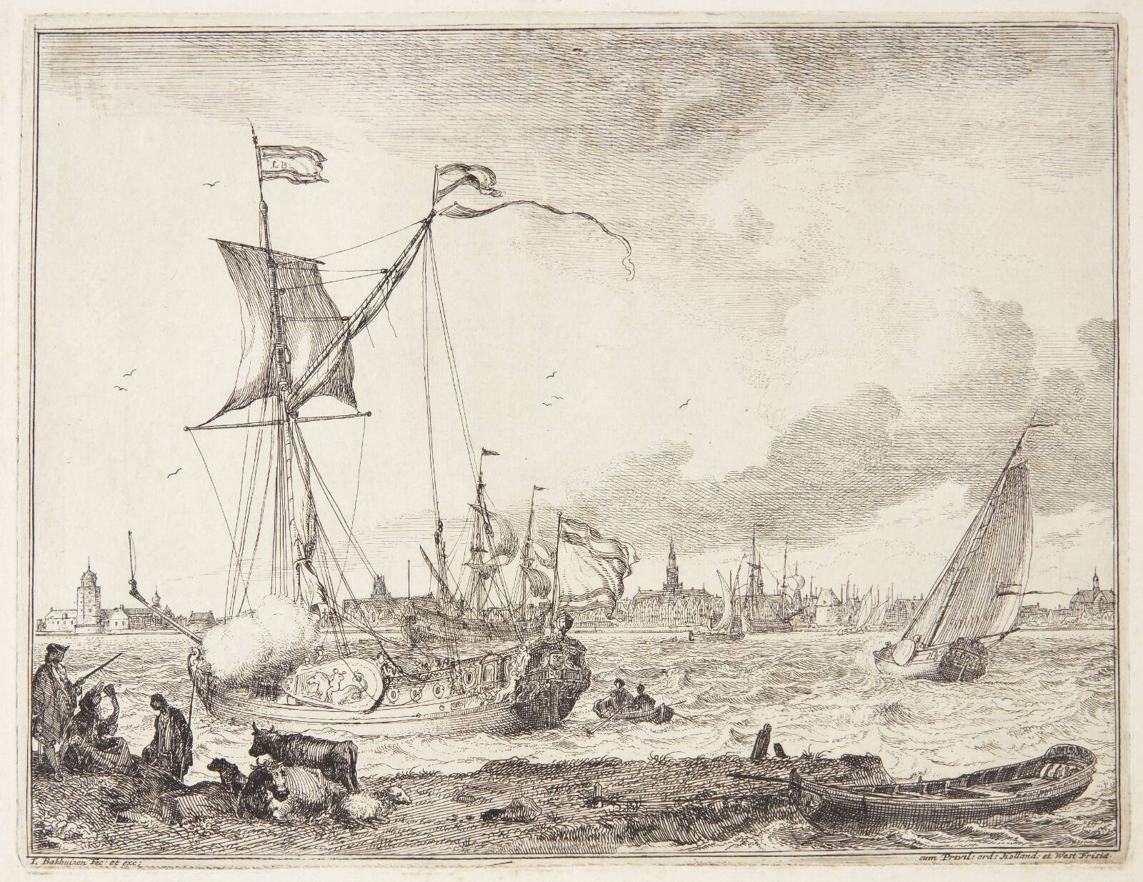 Kyst med græssende dyr, Ludolf Bakhuizen, 1701