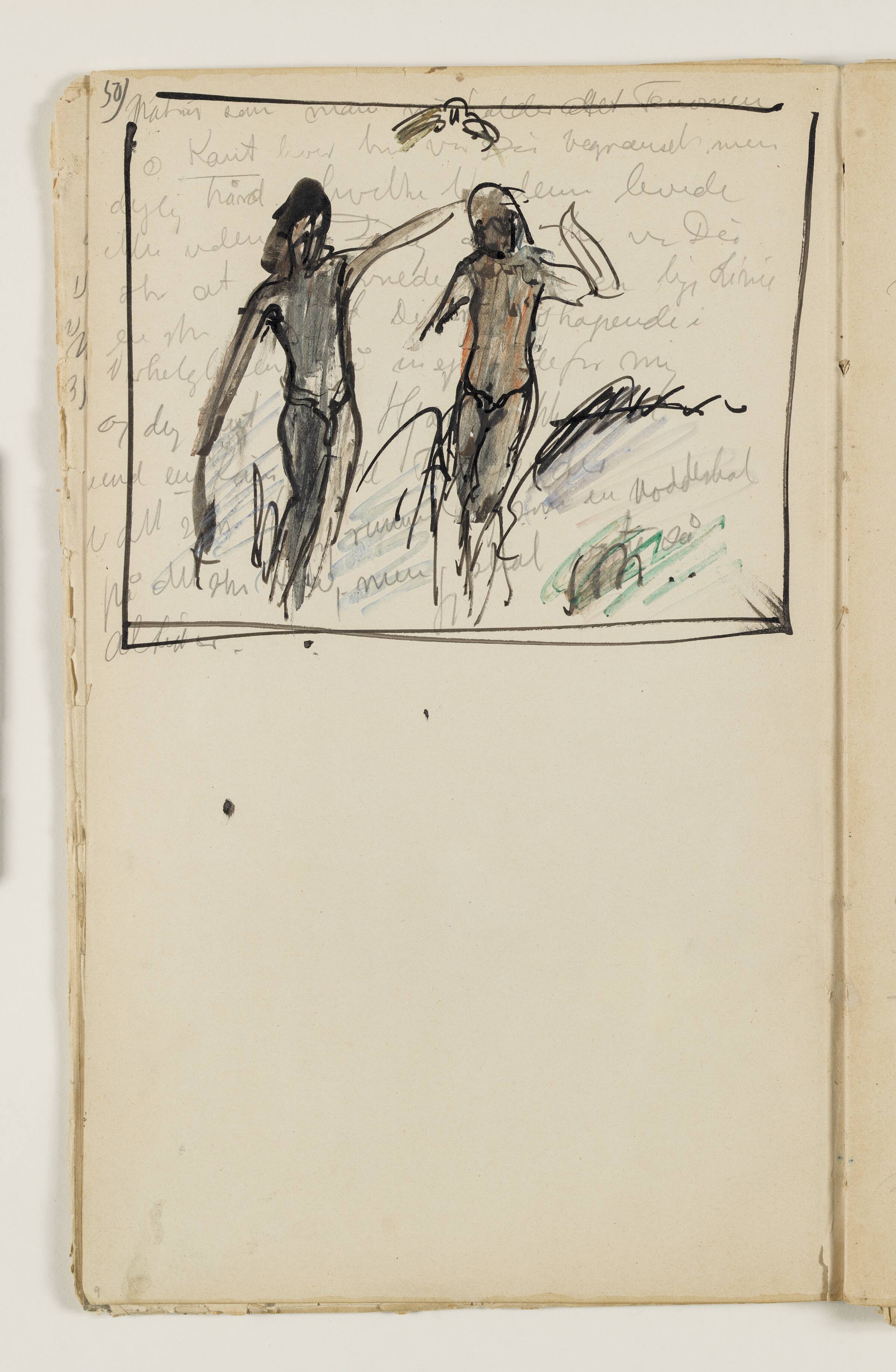 Studie af to stående figurer, næsten identiske med figurer i kunstnerens maleri "Elskov, opus I", 1915, J.A. Jerichau, 1913-1914