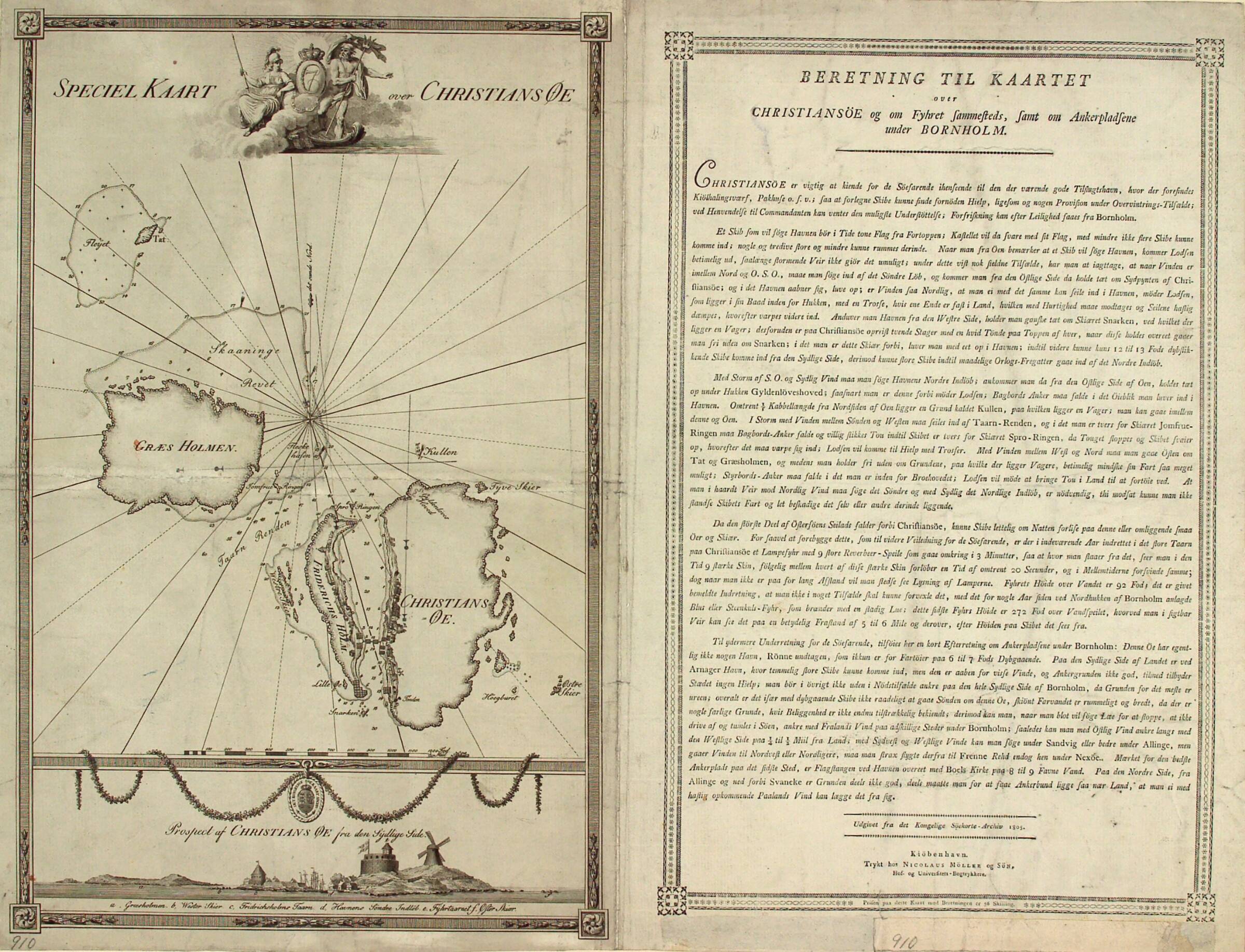 Kort over Christiansø med tekstsiden, J.F. Clemens, 1748-1831