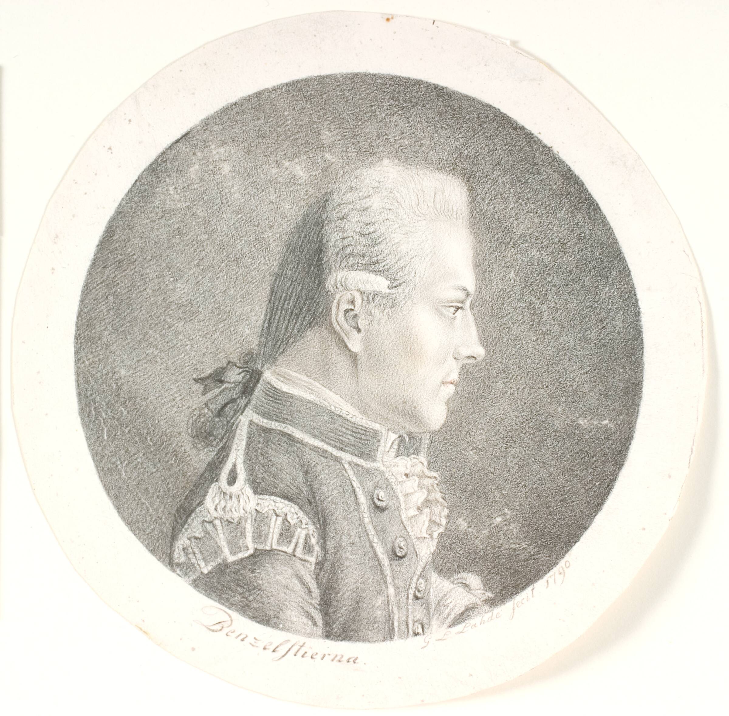 Portræt af Lars Benzelstjerne, svensk søofficer (1759-1808). Brystbillede. Profil til højre, Gerhard Ludvig Lahde, 1790