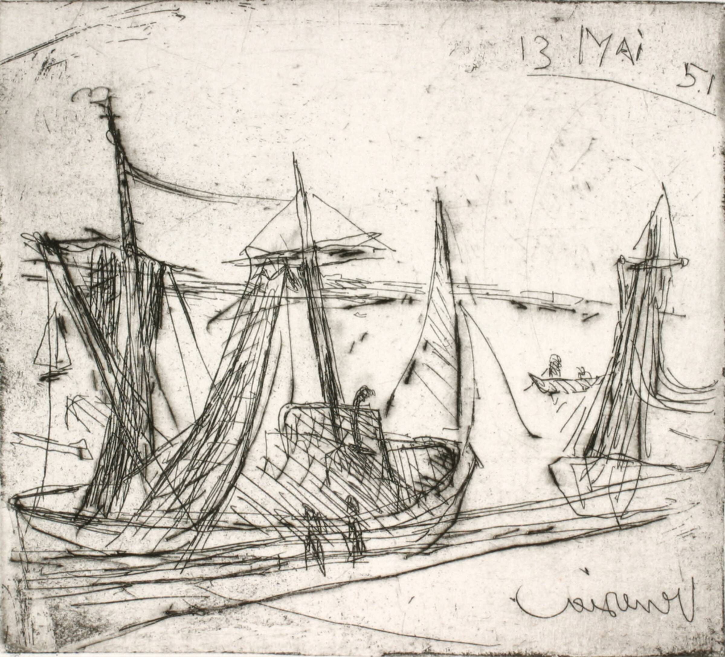Fiskerbåde ved kaj. Venezia, Arne Johannessen, 1951
