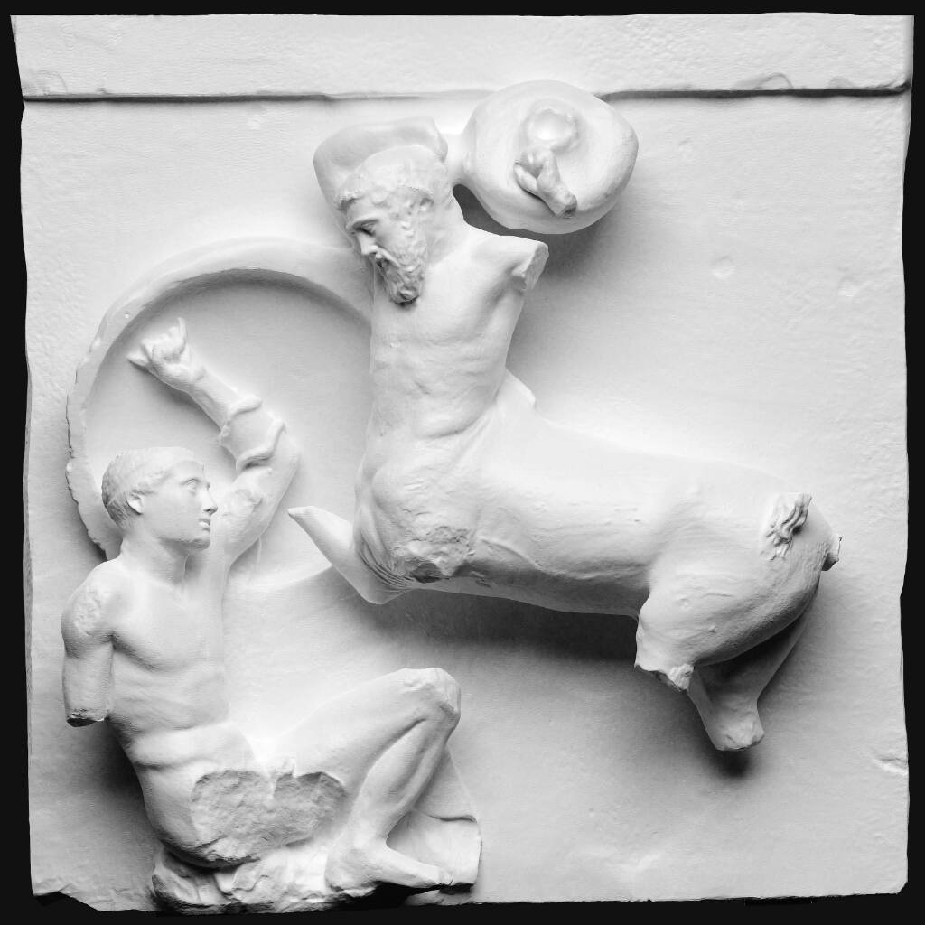 Kentaur slynger vinfad mod lapith, restaureret, hovederne i Nationalmuseets Antiksamling 3D printable model by SMK, National Gallery of Denmark