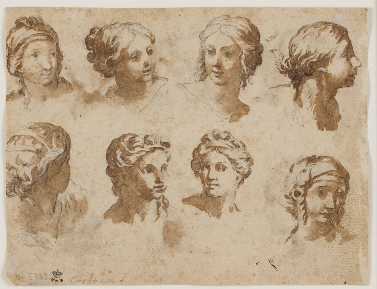 Otte studier af kvindehoveder, Ubekendt, 1622-1703