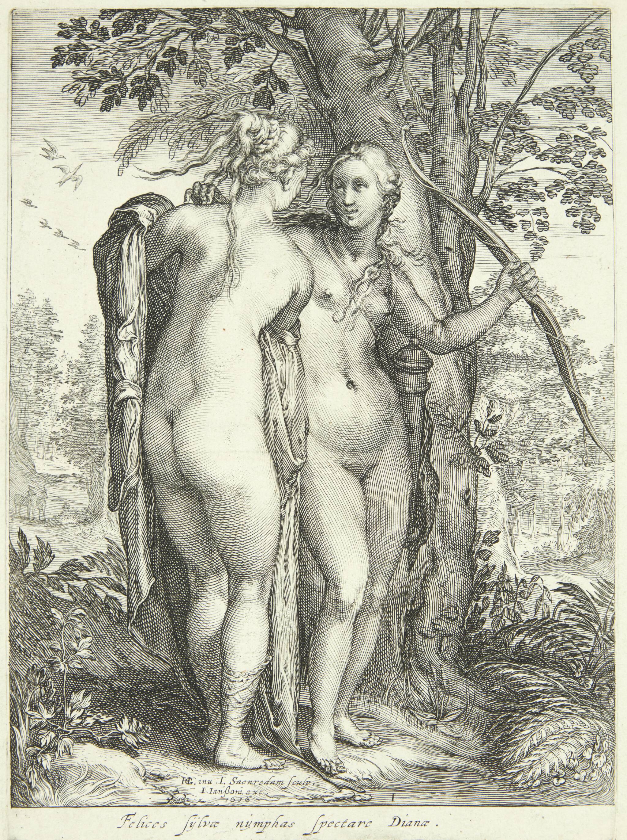 Diana og en nymfe ved et træ