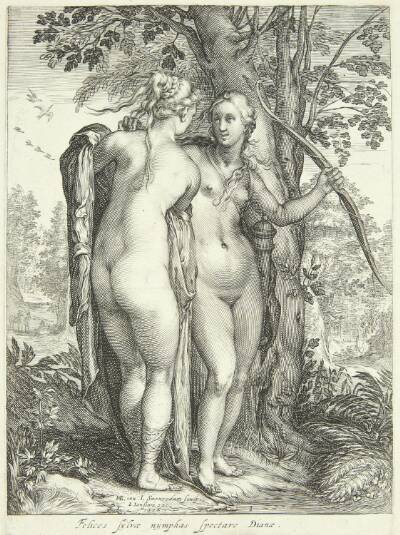 Diana og en nymfe ved et træ